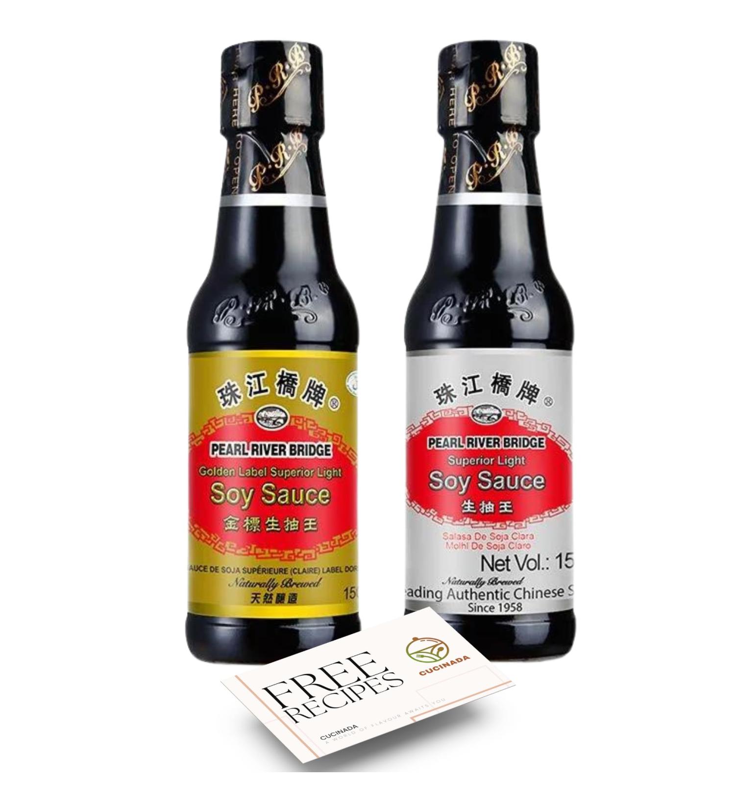 Light and Dark Soy Sauce Combo Pack (150 ml each x 2) | Pearl River Bridge Superior Dark and Light Soy Sauce | Soya Sauce | Authentic Chinese Soy Sauce
