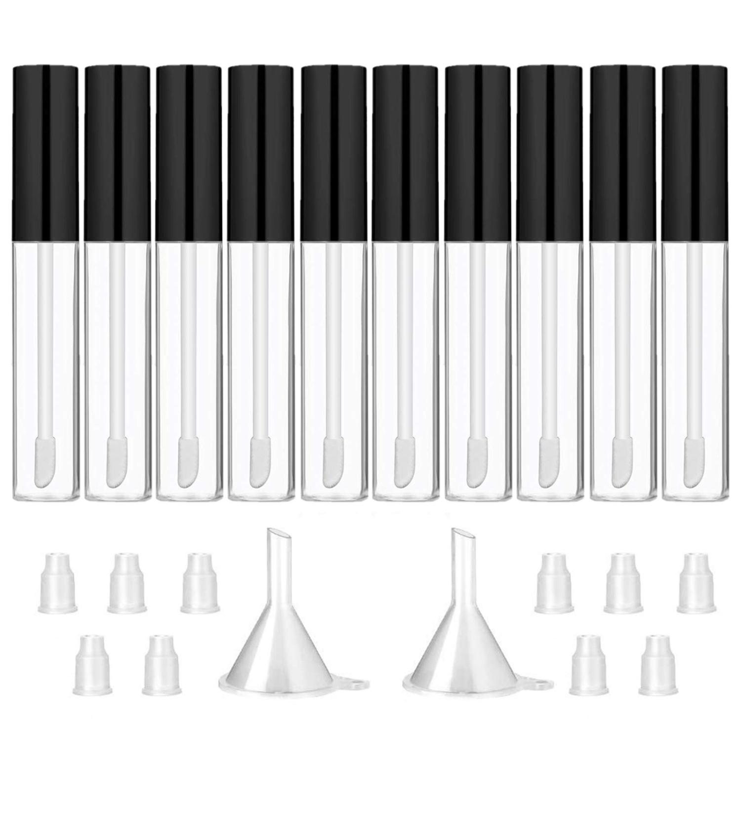 GTHER 10PCS 10ML Empty Lip Gloss Containers with Wand - Refillable Lip Balm Bottles for DIY Lip Samples - Black Top - Buy Online on SooperMarket.com