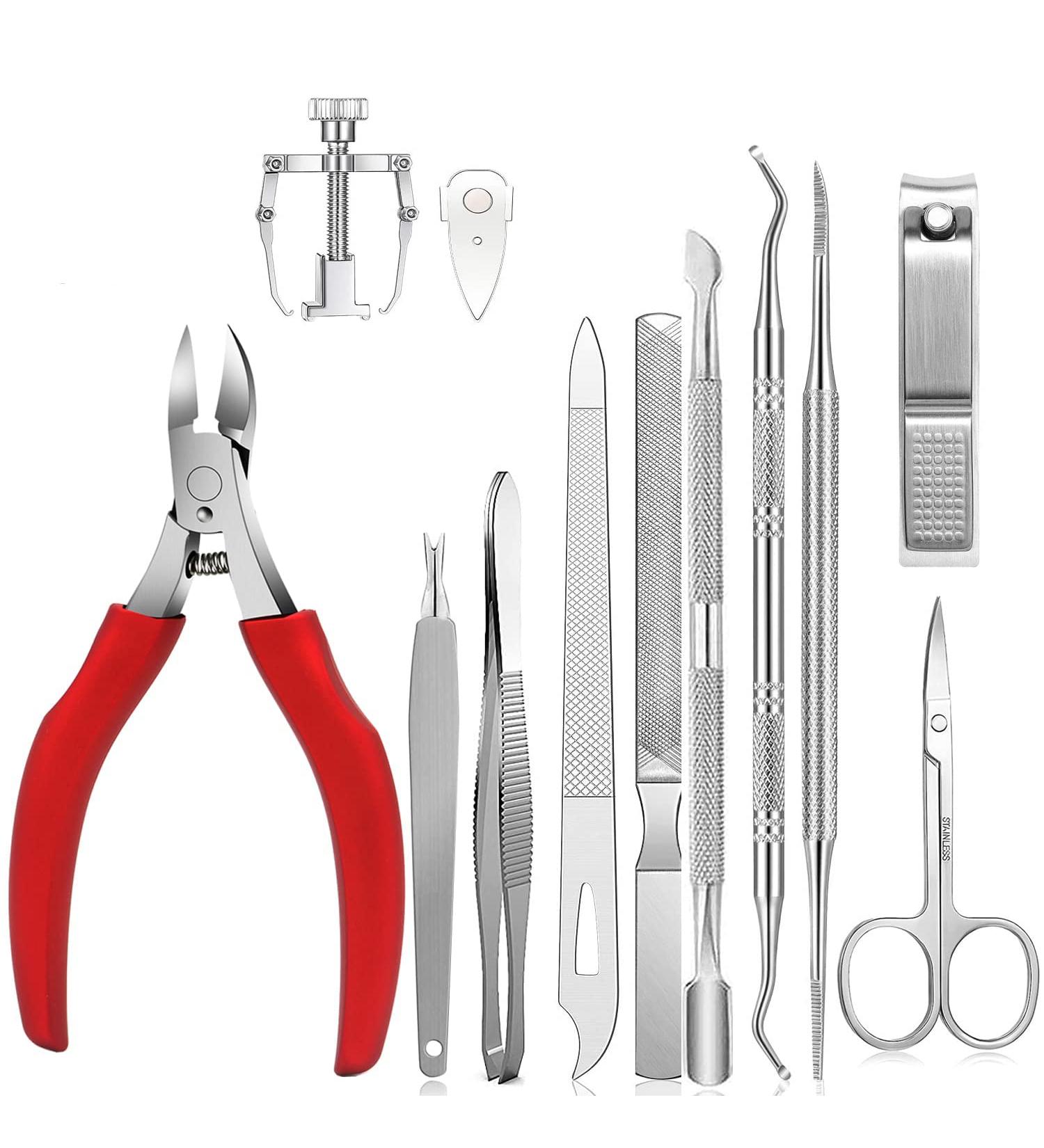 Jinpiker Profi Footnail Pliers Set - 12 PCS Stainless Steel Nail Scissors & Tongs for Thick & Ingrown Toenails - Red - Buy Online on SooperMarket.com