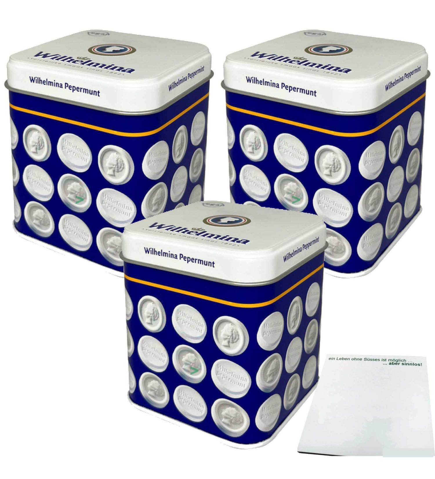 Wilhelmina Pepermunt Pastilles in a Tin Pack of 3 (3x100g) + usy Block