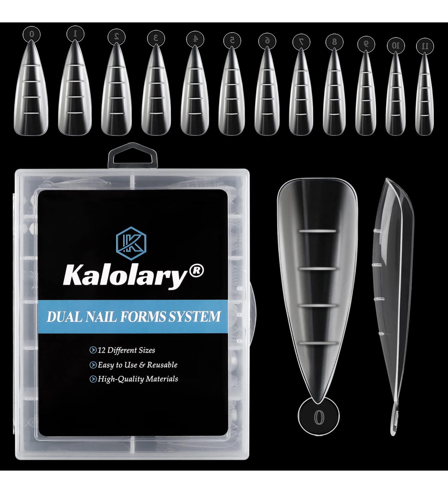 Kalolary 120pcs Clear Dual Nail System - MOOLD ACYLL Stiletto Nail Extension Tips | Nail Art & Manicure Tools in 12 Sizes with Scale Drop Shape - Buy Online on SooperMarket.com