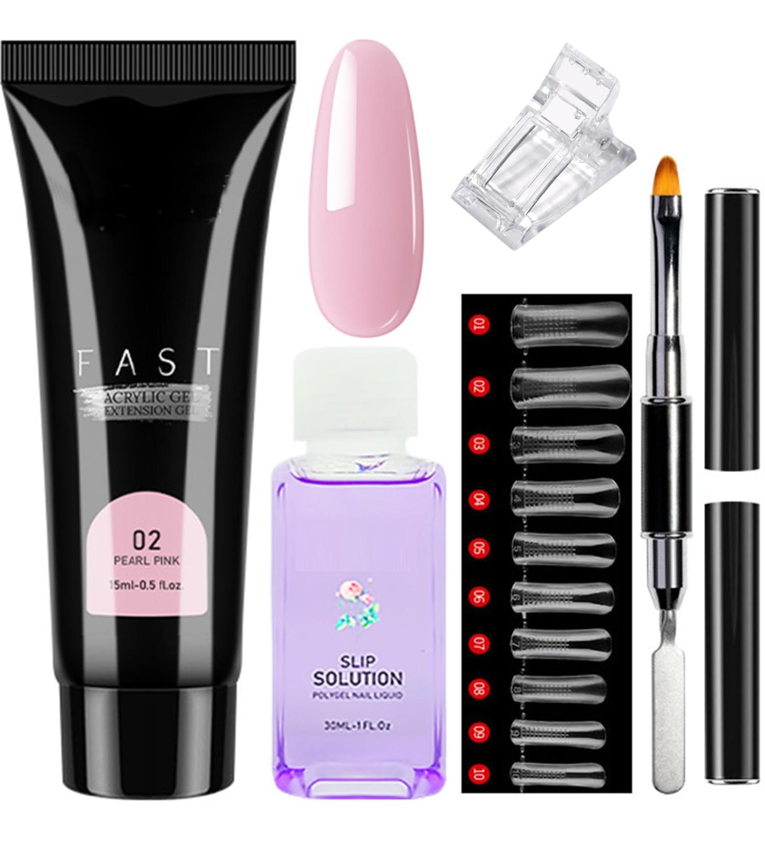 Poly Nail Gel Kit Pink - Beginner Builder Extension Set with Slip Solution for DIY Nail Art - Women's Gift | Light Pink - Buy Online on SooperMarket.com