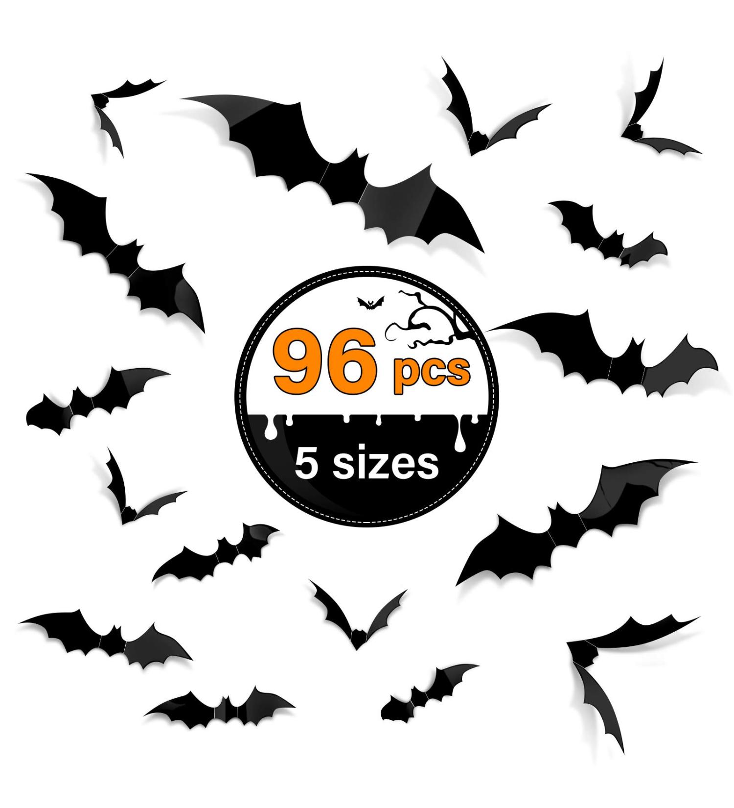 Kidtion 96 PCS Halloween 3D Bats 2021 - Upgraded Realistic PVC Bat Wall Stickers Decals - Indoor DIY Party Decorations - Scary Black Bat Sticker - 5 Sizes - Halloween Party Supplies - Buy Online on SooperMarket.com