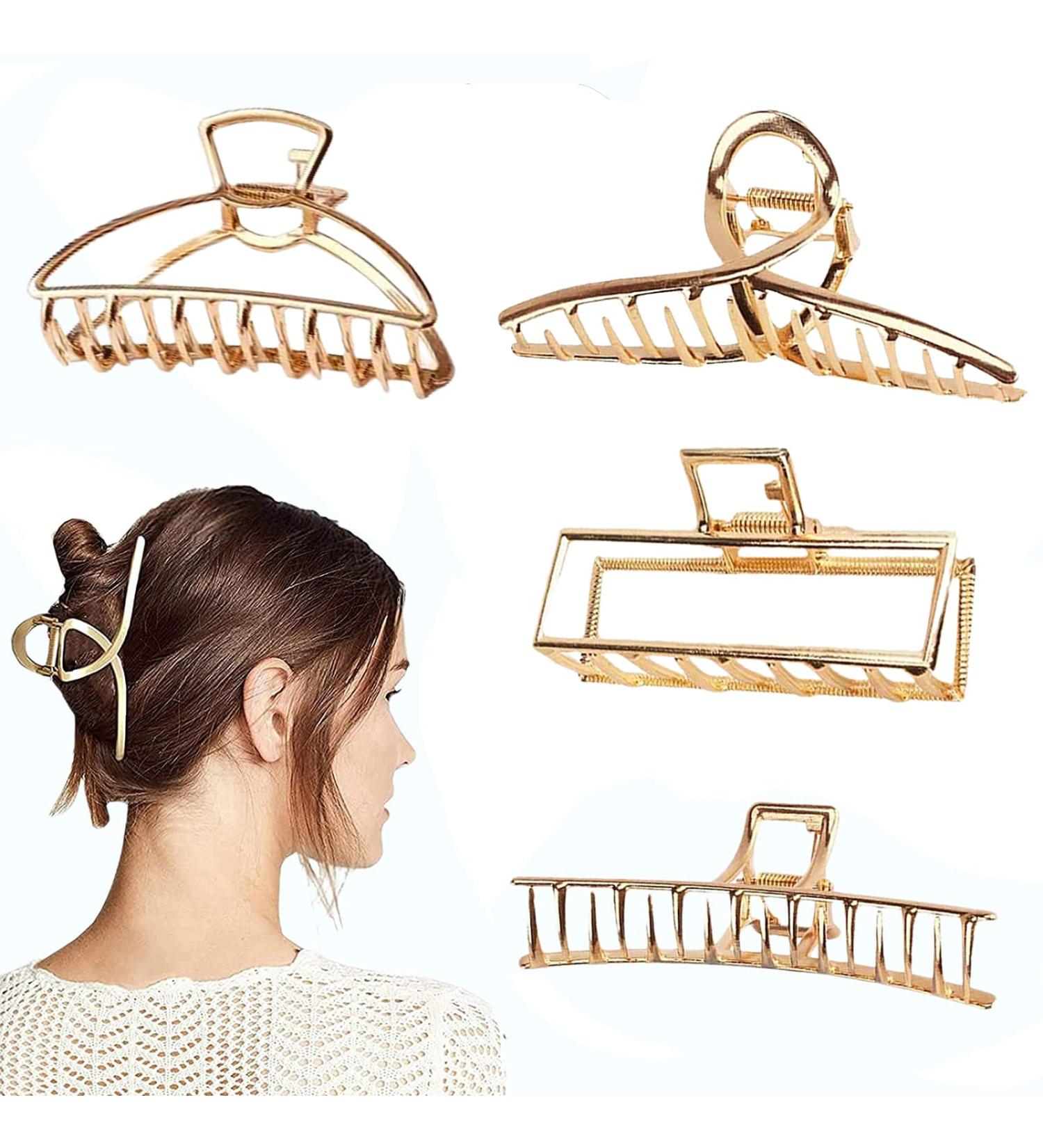 4.7 Inch Gold Metal Hair Clips 4PCS - Non-Slip Big Jaw Clips for Thick & Thin Hair - Cute Butterfly Fashion Accessory for Women & Girls - Buy Online on SooperMarket.com