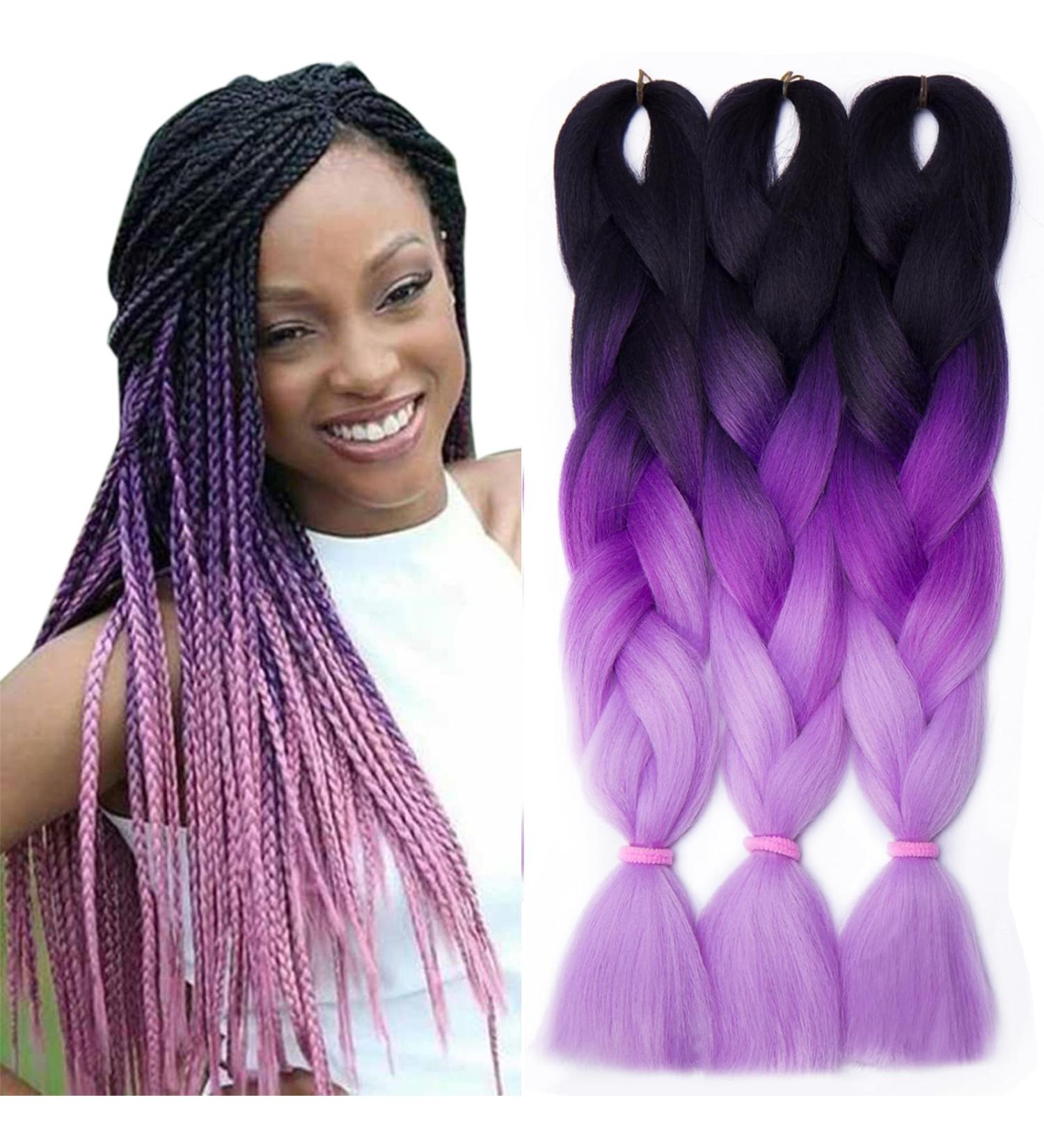 Buy Tess Braids Extensions 60cm - Jumbo KanCalon Ombre Hair Braids #52 Black/Purple - 100g Bundle for Box Braids - Buy Online on SooperMarket.com