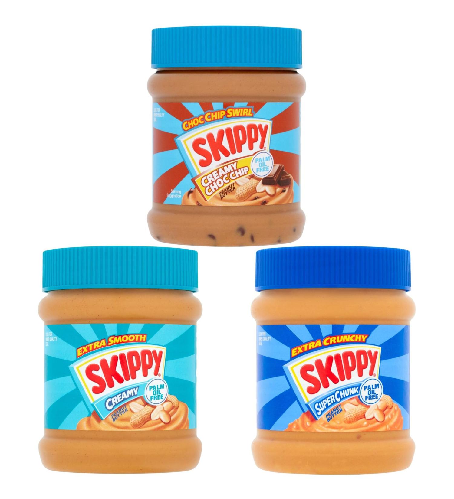 Peanut Spread Bundle Containing Skippy Peanut Butter Super Chunk Crunchy Smooth & Choc Chip Swirl 340g Each (3 Pack) - Buy Online on SooperMarket.com