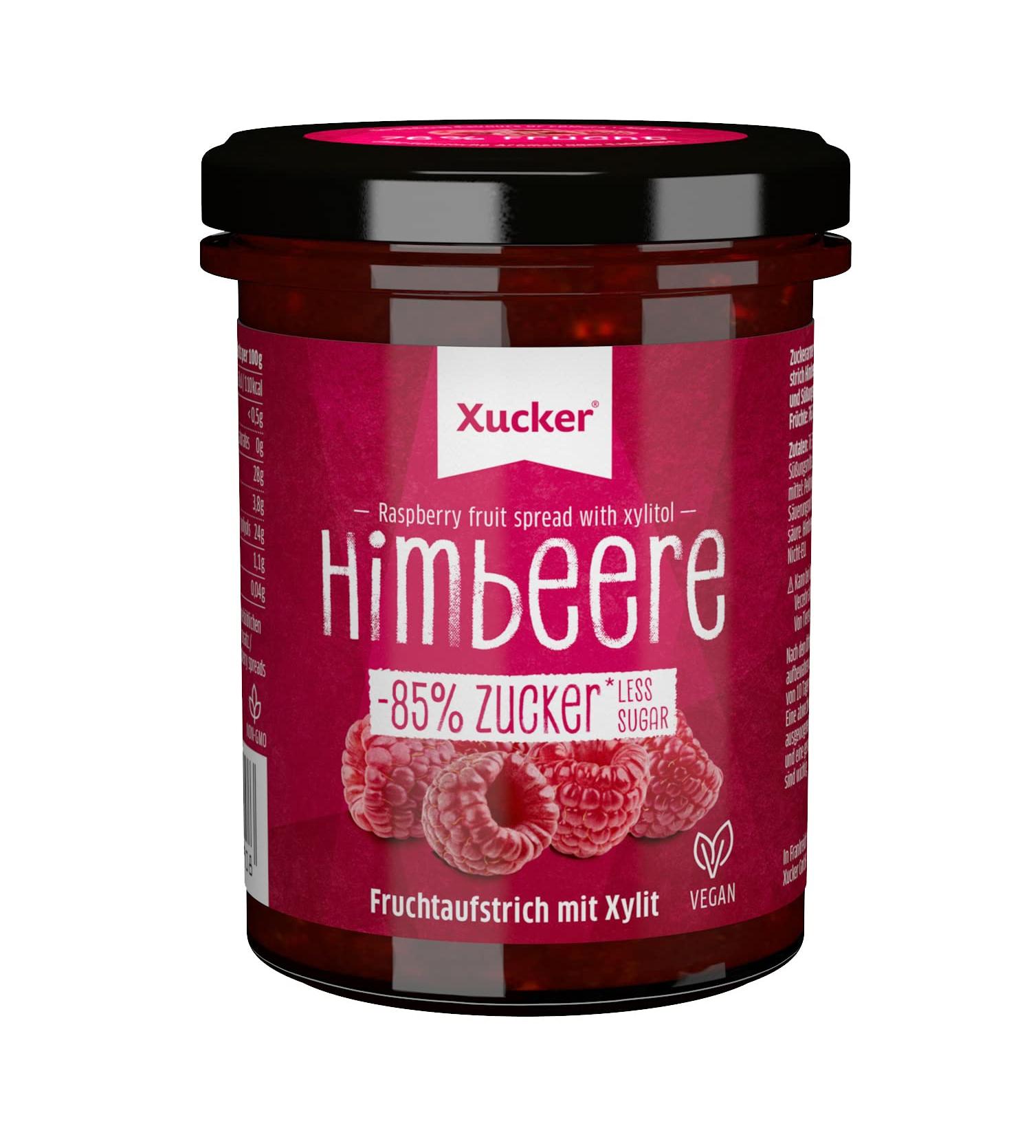 Xucker Raspberry Fruit Spread - Vegan Low Sugar 76% Fruit Content Xylitol Sweetened 220g - Buy Online on SooperMarket.com