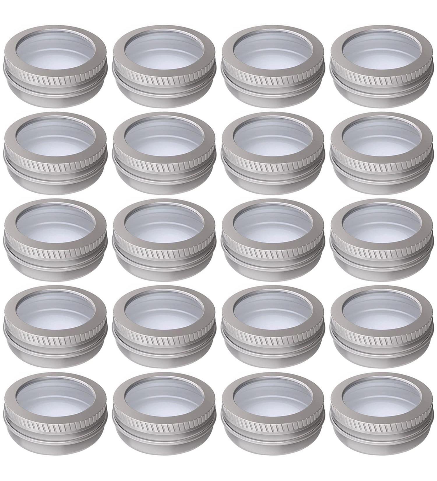 2 Ounce Aluminum Tin Jar 60ml - 20 Pcs Refillable Clear Top Screw Lid Round Container for Cosmetic Lip Balm Cream - Buy Online on SooperMarket.com