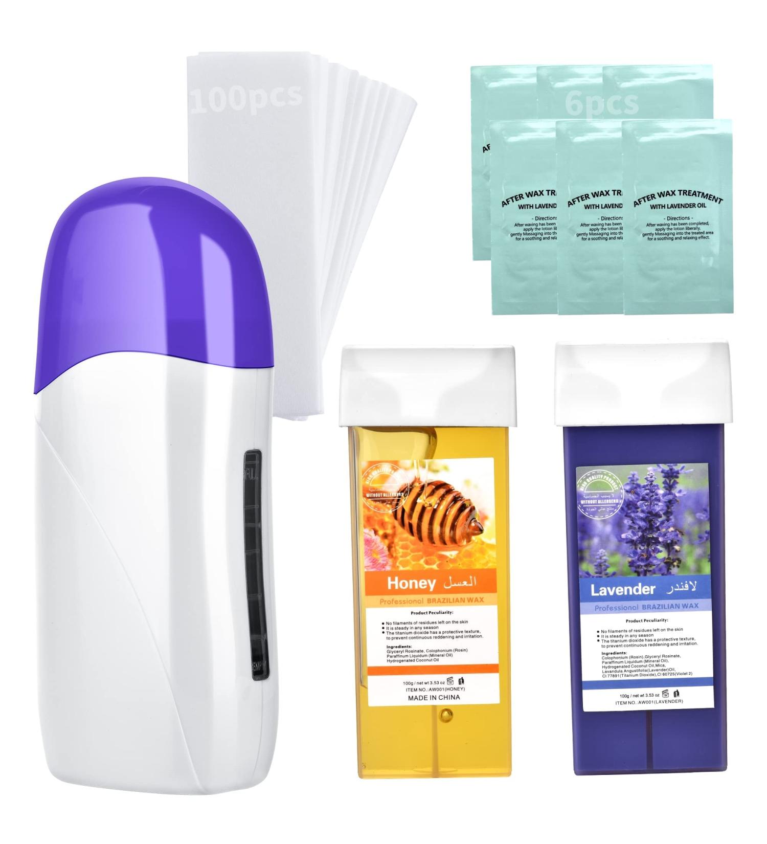 Roll on Waxing Kit for Women - Warmer & Roller for Hair Removal on Larger Body Areas | Includes 2 Wax, 100 Strips & Blue Roll - Buy Online on SooperMarket.com