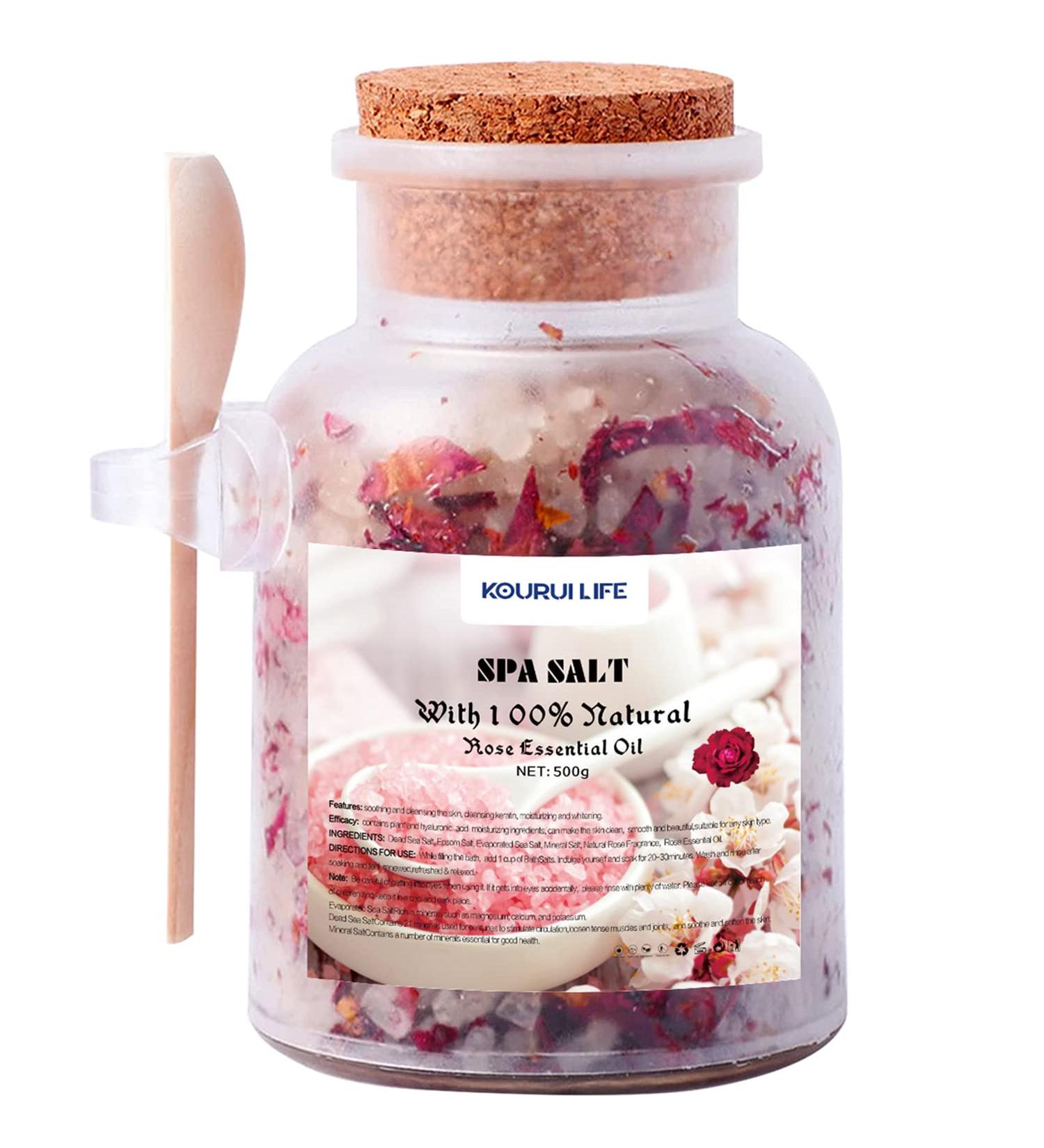 KOURUILIFE 500g Bath Salt with Rose Petals, 100% Natural Epsom Salts for Aromatherapy and Relaxation - Buy Online on SooperMarket.com
