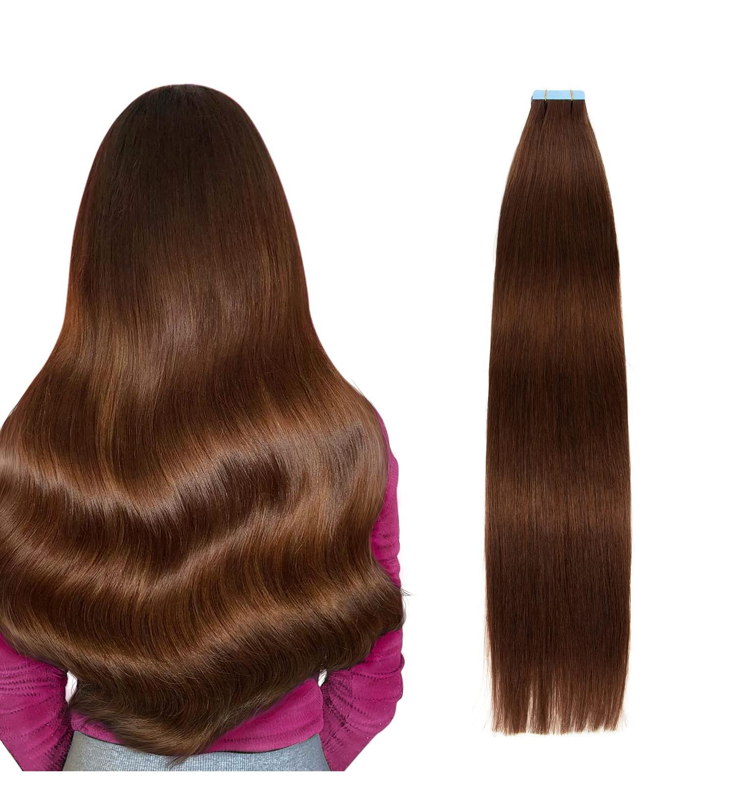AGMITY Tape in Hair Extensions | 100% Real Human Hair | Chocolate Brown | 16 inch 20pcs 40Gram | Invisible Straight Thick | Tape in Human Hair Extensions | #4 Medium Brown - Buy Online on SooperMarket.com