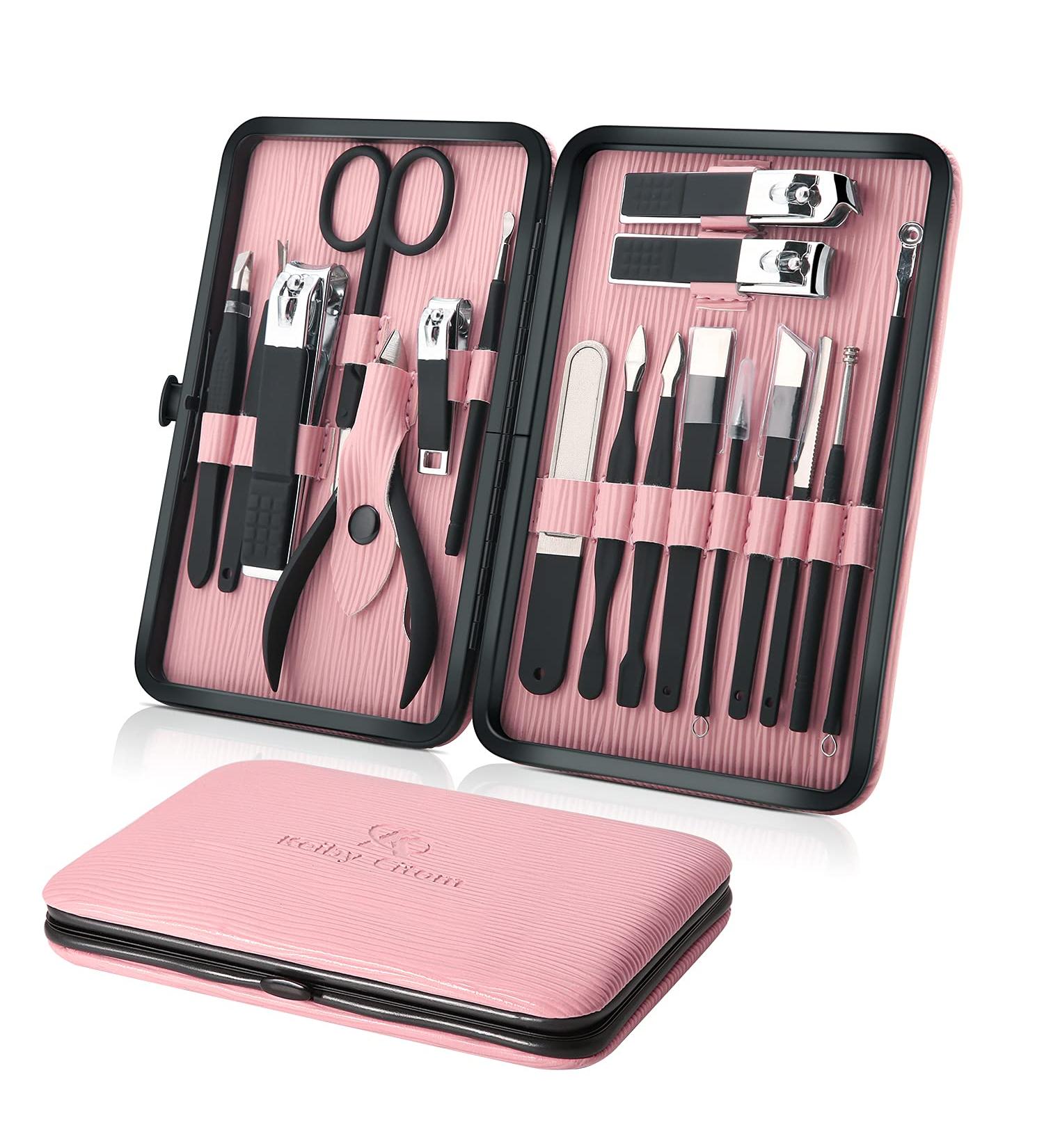 Keiby Citom Manicure Set 18pcs Professional Nail Clippers Kit Pedicure Care Tools-Stainless Steel Grooming Tools With Rose Gold PU Leather Case for Travel & Home (Pink) - Buy Online on SooperMarket.com