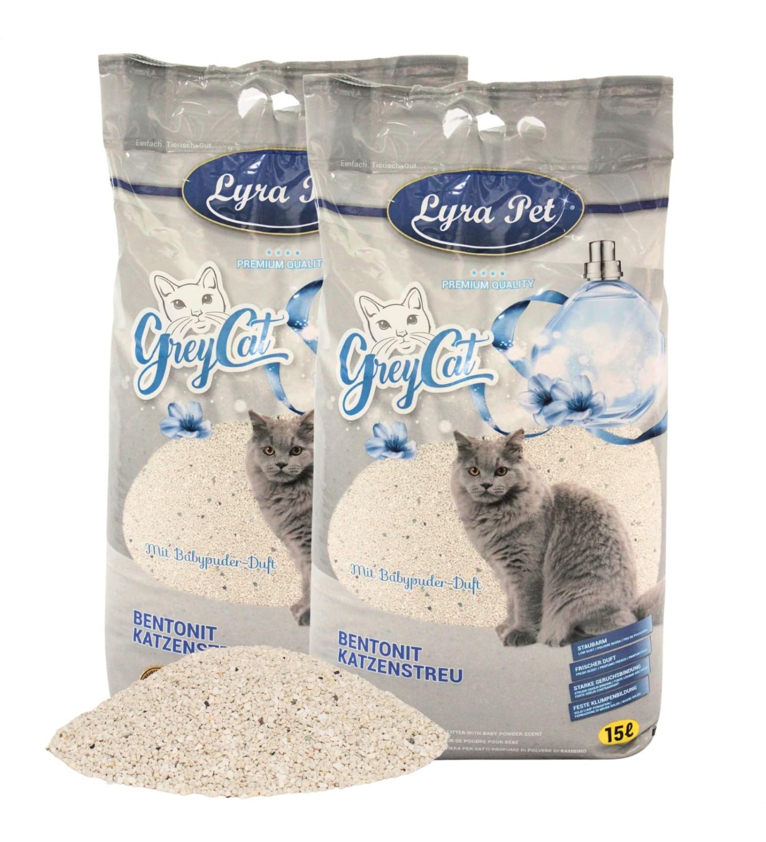 Lyra PET Cat Litter 30L - Gray Fine Lumps Activated Carbon Baby Powder Scent Natural Bentonite 350% Absorption Odor Neutralizer Clean Home - Buy Online on SooperMarket.com