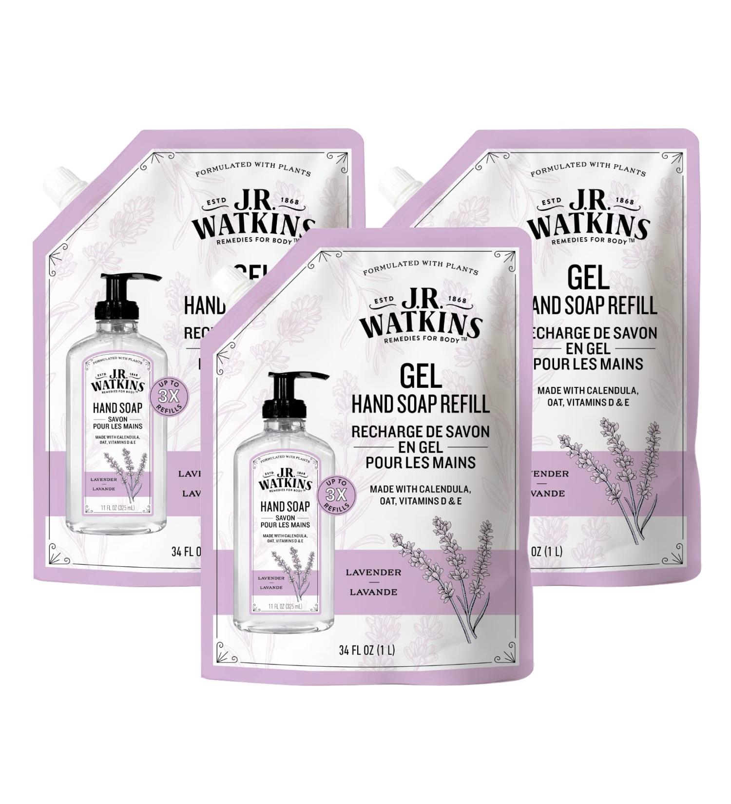 J.R. Watkins Lavender Gel Hand Soap Refill 34 Fl Oz (Pack of 3) | Moisturizing, All Natural, Alcohol-Free, Cruelty-Free | USA Made Hand Wash - Buy Online on SooperMarket.com