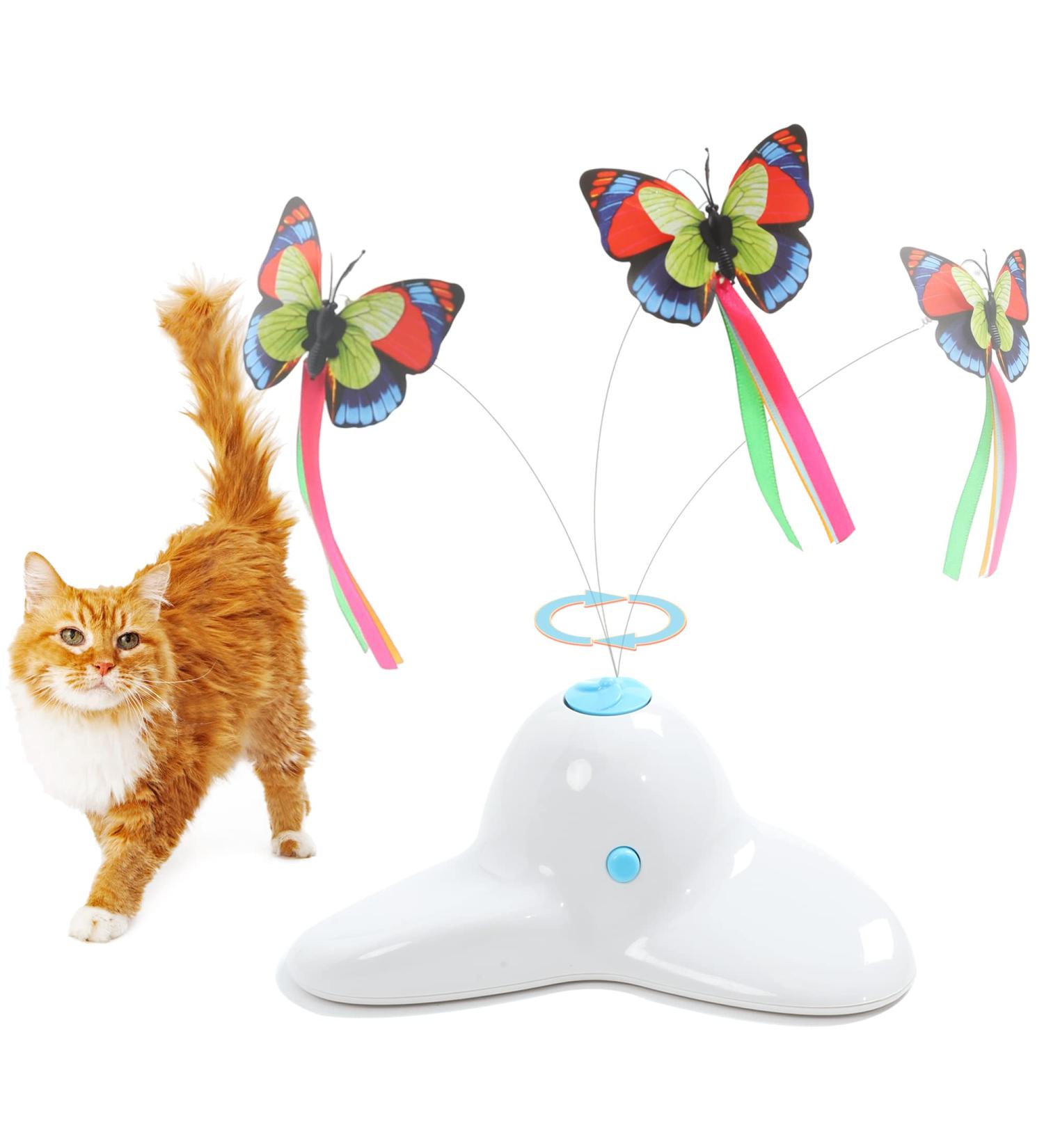 Suhaco Interactive Butterfly Cat Toy - Automatic Electric Rotating Kitten Toy for Indoor Cats - Funny Cat Teaser with Replacement Milk White - Buy Online on SooperMarket.com