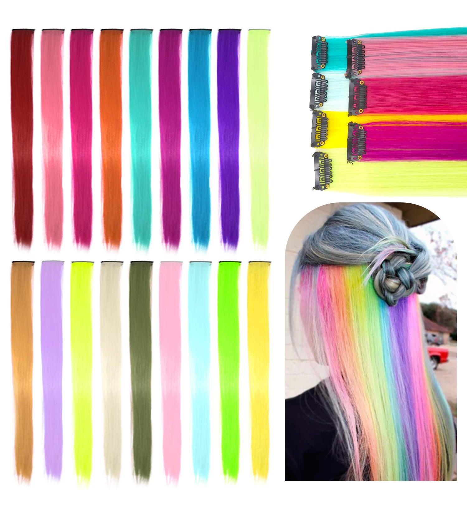 Buy Rainbow Colored Hair Extension Clips - 18 Multi-Colored Synthetic Strands for Girls & Kids - Buy Online on SooperMarket.com