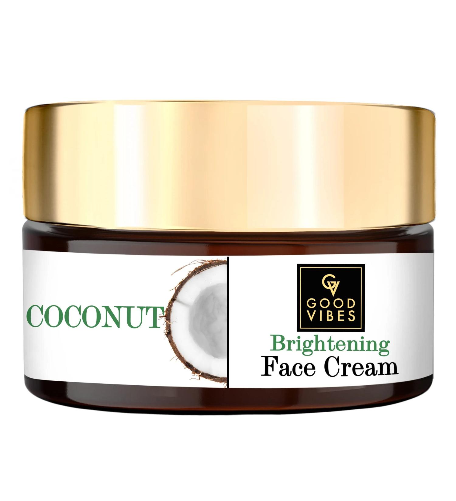 Good Vibes Coconut Brightening Face Cream - Hydrating Lightweight Moisturizer for All Skin Types | Paraben & Sulfate Free (100g - Buy Online on SooperMarket.com