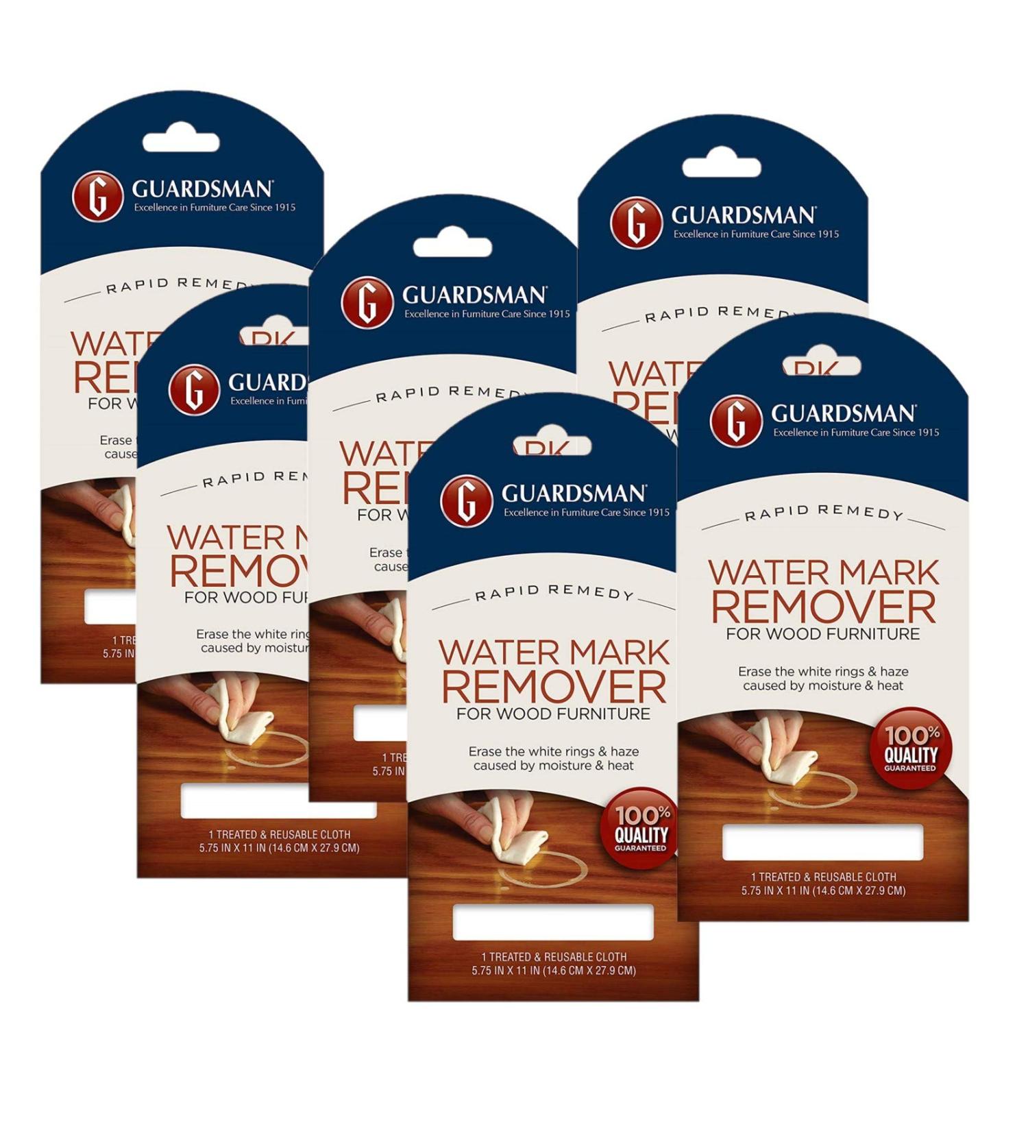 Guardsman Water Mark Remover Cloth - Erase White Rings & Haze Caused by Moisture and Heat - Reusable - 405200 Pack of 6