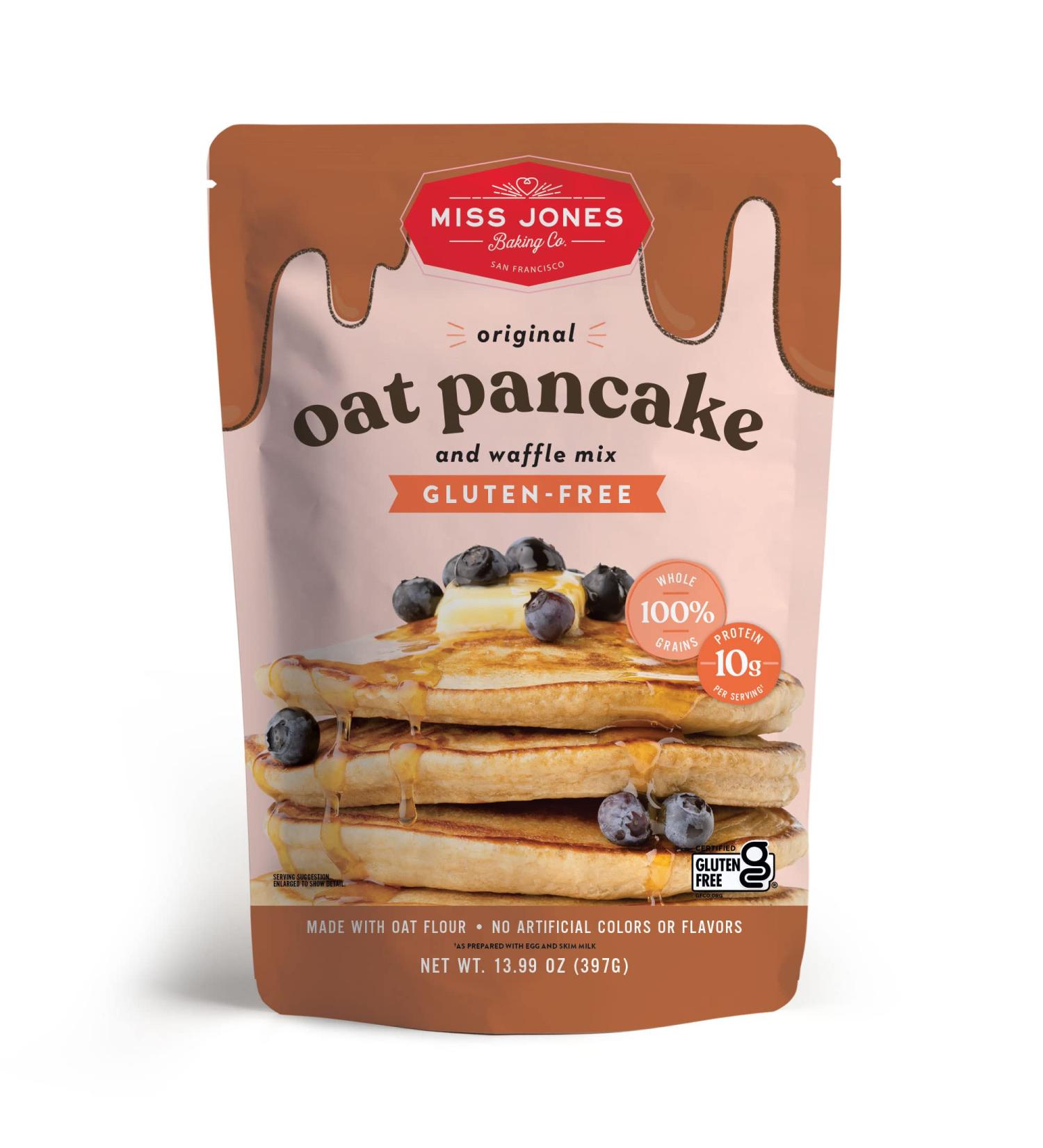 Miss Jones Baking Original Oat Pancake and Waffle Mix - Gluten Free - 10g Protein - 100% Whole Grains - 13.99oz - Buy Online on SooperMarket.com