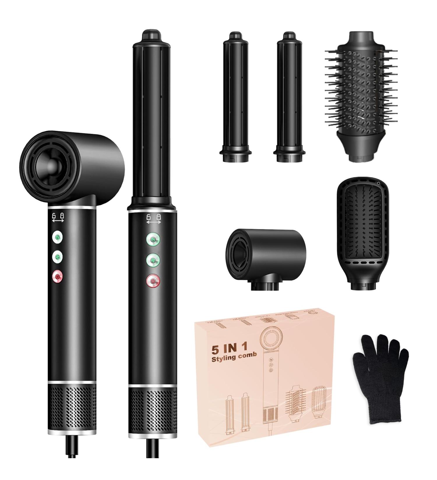 Airstyler 5 in 1: Powerful 110 000 RPM Hair Dryer Ionic Hair Styler Curling Rod & Smoothing Brush | Lightweight & Quiet | International Shipping Available - Buy Online on SooperMarket.com