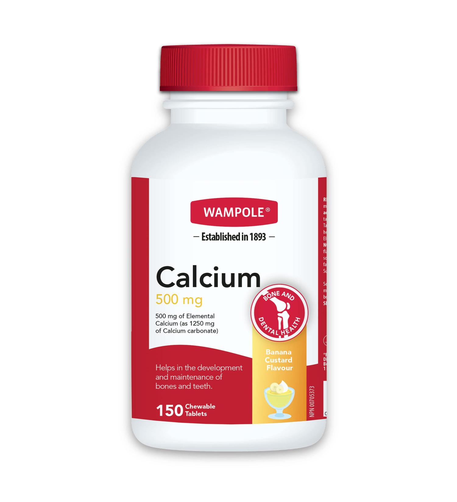 Wampole Calcium 500 mg Banana Custard Flavour 150 Chewable Tablets - Buy Online on SooperMarket.com