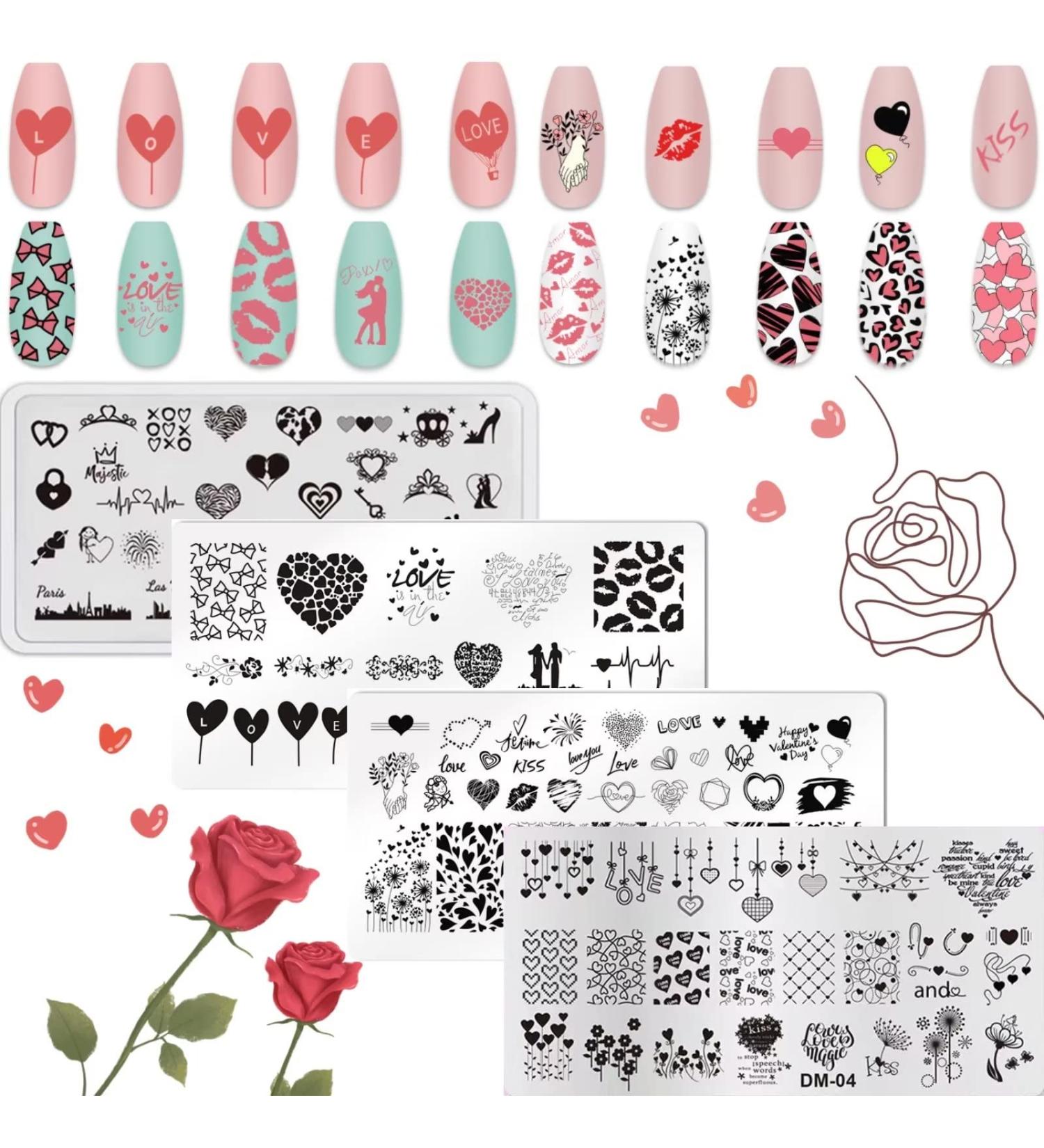 RUNRAYAY 4Pcs Love Series Nail Stamping Plates for Nails Image Valentine's Day Theme Nail Templates Nail Stencils for Nails Art Stamping Kit Nail Stamp Plates Set Printing Tools for Women Girls DIY - Buy Online on SooperMarket.com