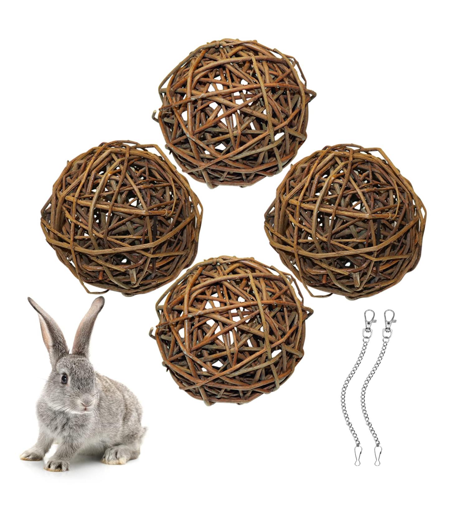 Nature Willow Ball Toys for Small Animals - 4-Piece Set for Guinea Pigs Rabbits Chinches & Birds - Ideal Pet Accessories (10cm) - Buy Online on SooperMarket.com