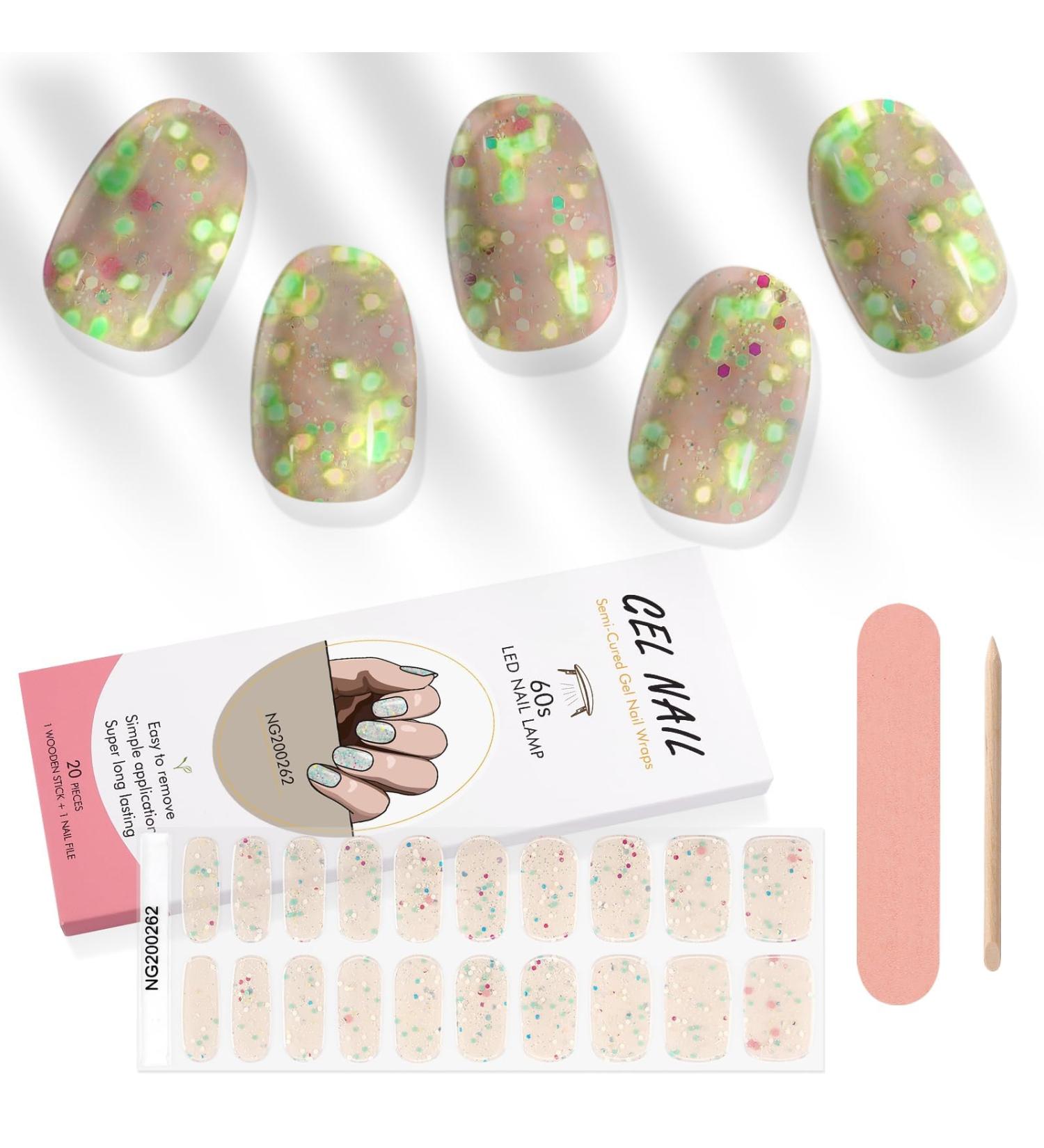 Kalolary 20PCS Luminous Glitter Gel Nail Polish Strips - Glow in the Dark Waterproof Nail Wrap Stickers (White) - Includes Nail File and Stick - Buy Online on SooperMarket.com
