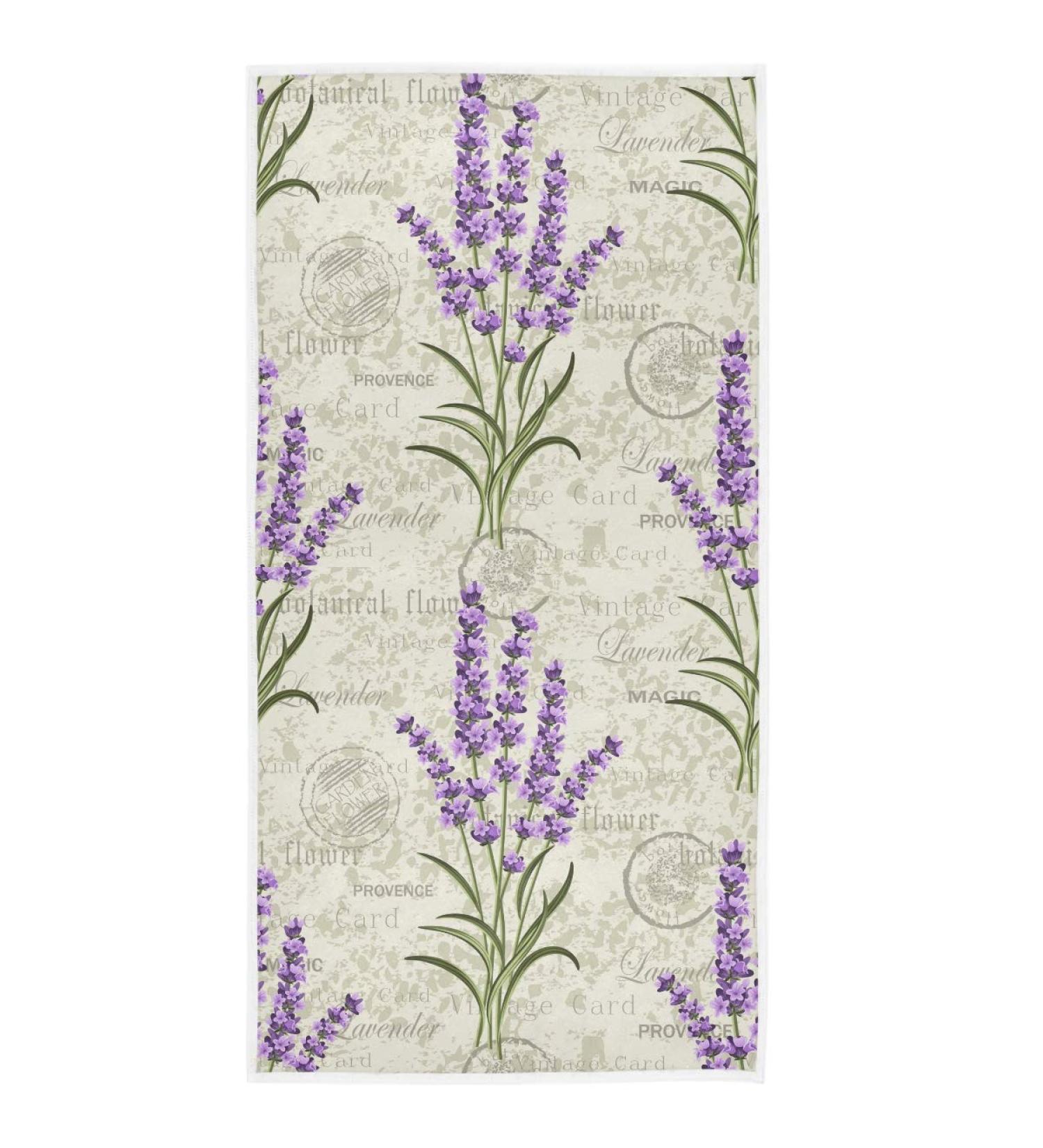 Retro Lavender Stamp Purple Hand Towel 16x30 - Ultra Soft & Absorbent, Grungy Floral Design for Bathroom & Kitchen Decor - Buy Online on SooperMarket.com