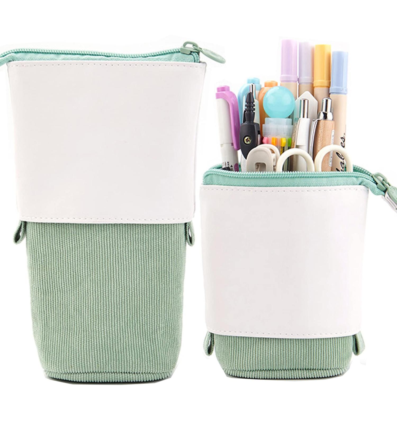 Friinder Telescopic Pen Pencil Holder Stationery Case PU Corduroy Retractable Bag Green - Perfect Holiday Gift - Buy Online on SooperMarket.com
