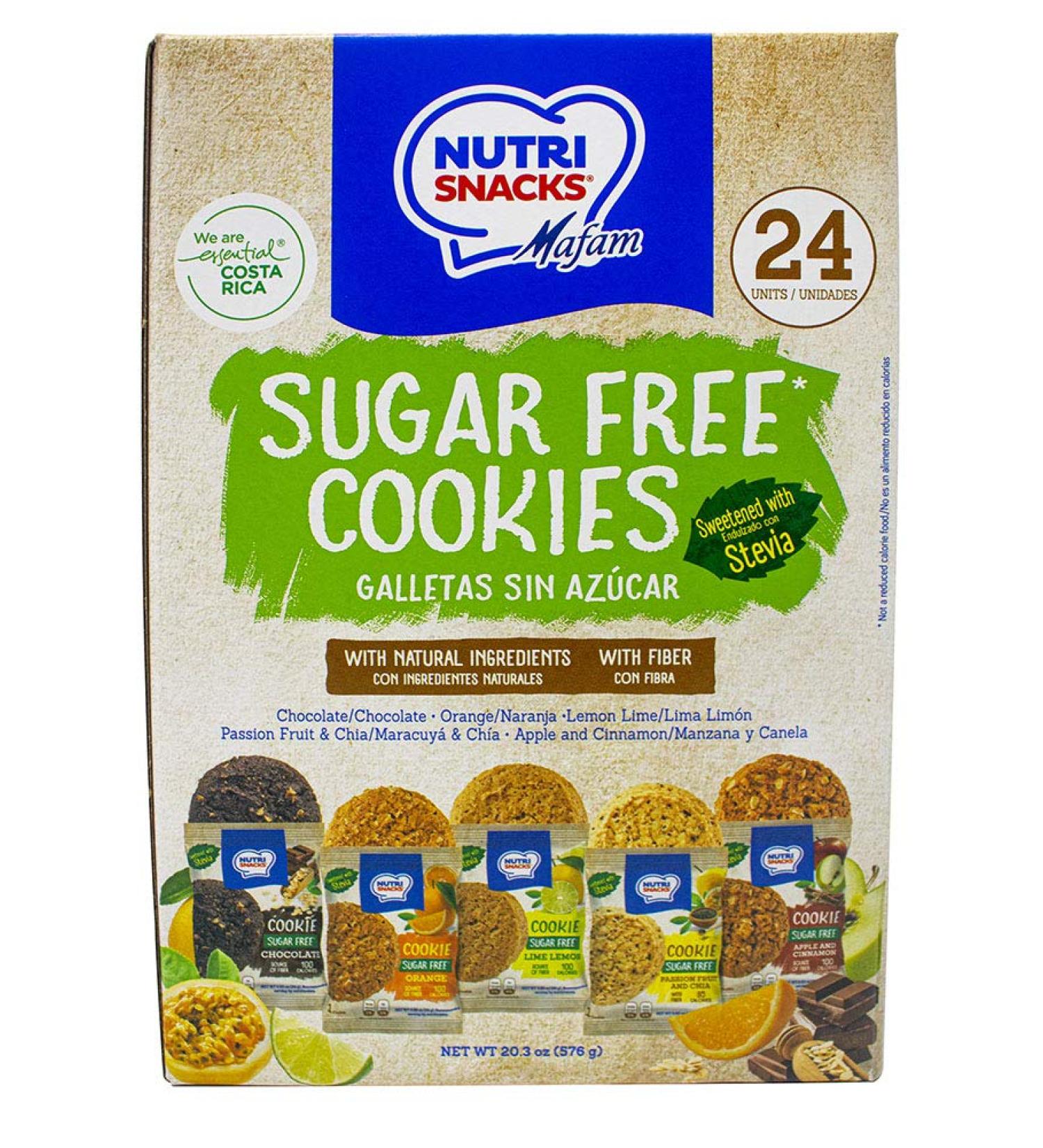 Nutrisnacks Sugar Free Cookies Variety Pack - 24 Units, 5 Natural Flavors, Sweetened with Stevia, Whole Grain Cereals, Dietary Fiber & Prebiotics - 0g Sugar - Buy Online on SooperMarket.com