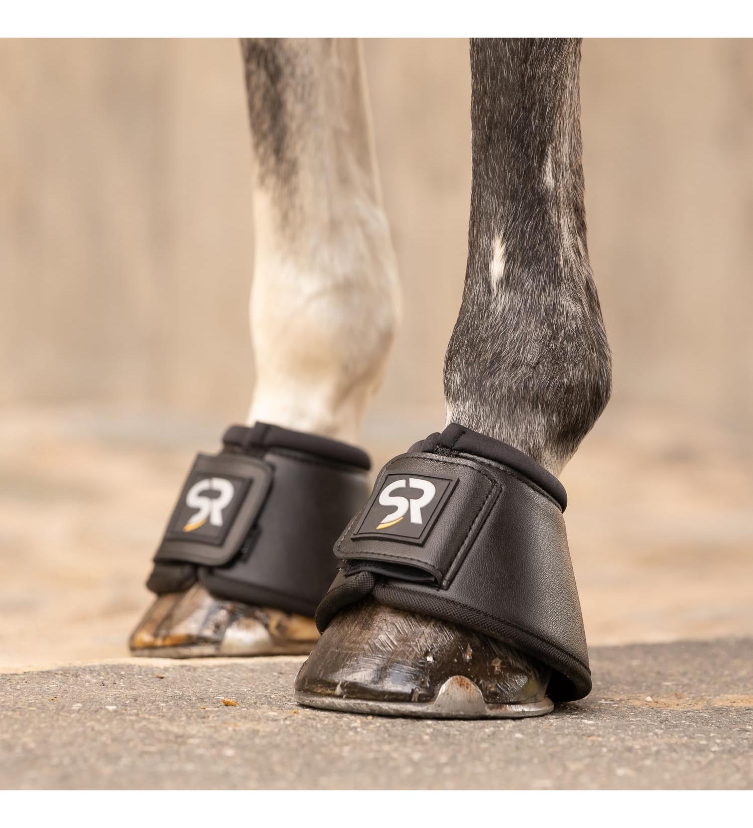 Sunride hoof bells (2 Set) - for horses - made of real leather and neoprene - to protect against bale kicks (L (COB - Full) black) L (COB - Full) black