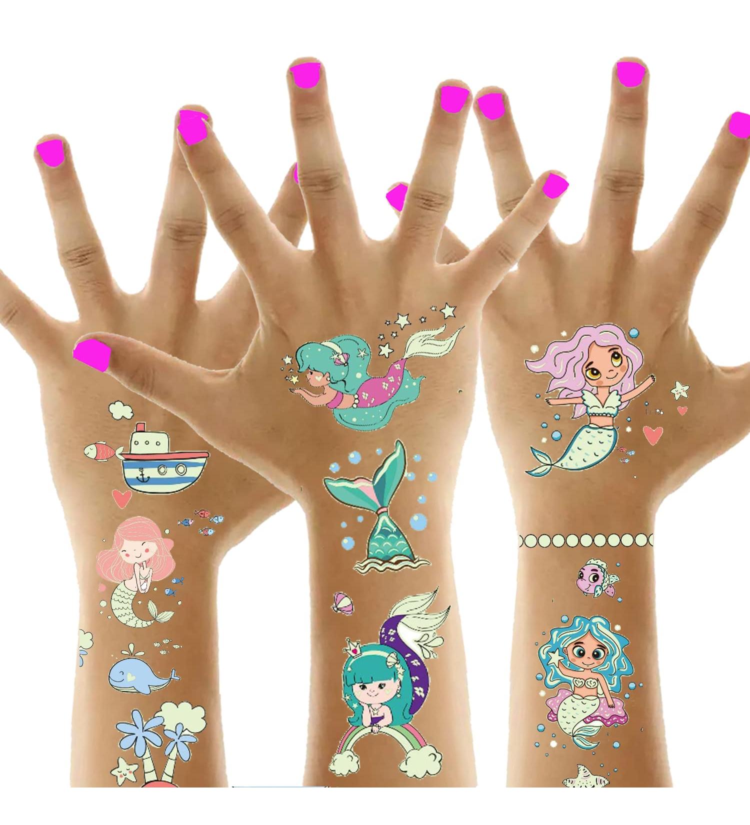 Tazimi Luminous Mermaid Temporary Tattoos for Kids - Glow Stickers Party Favor - 12 Sheets for Girls - Buy Online on SooperMarket.com
