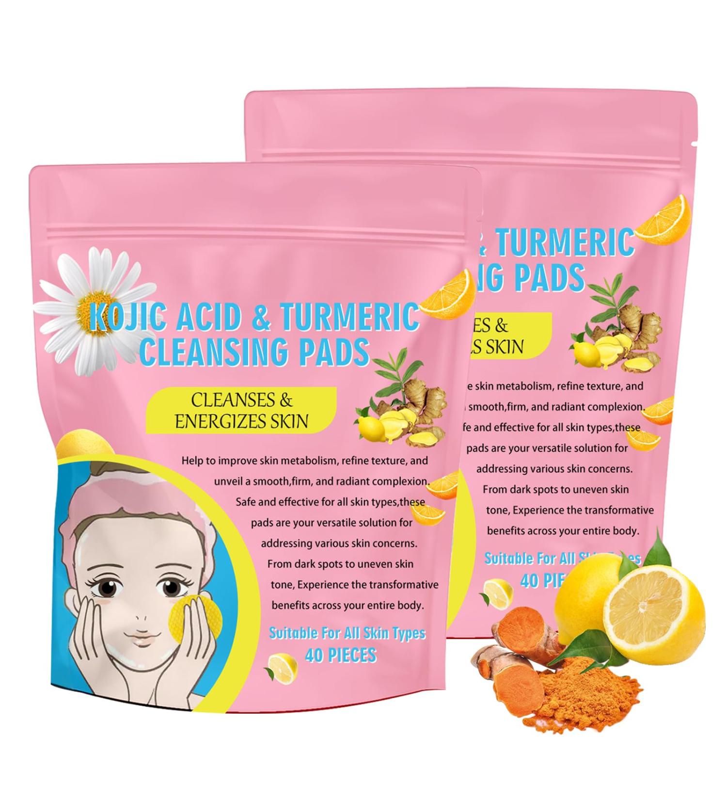 Turmeric Kojic Acid Cleansing Pads - 80 Exfoliating Face Pads for Brightening & Cleansing | International Shipping Available - Buy Online on SooperMarket.com