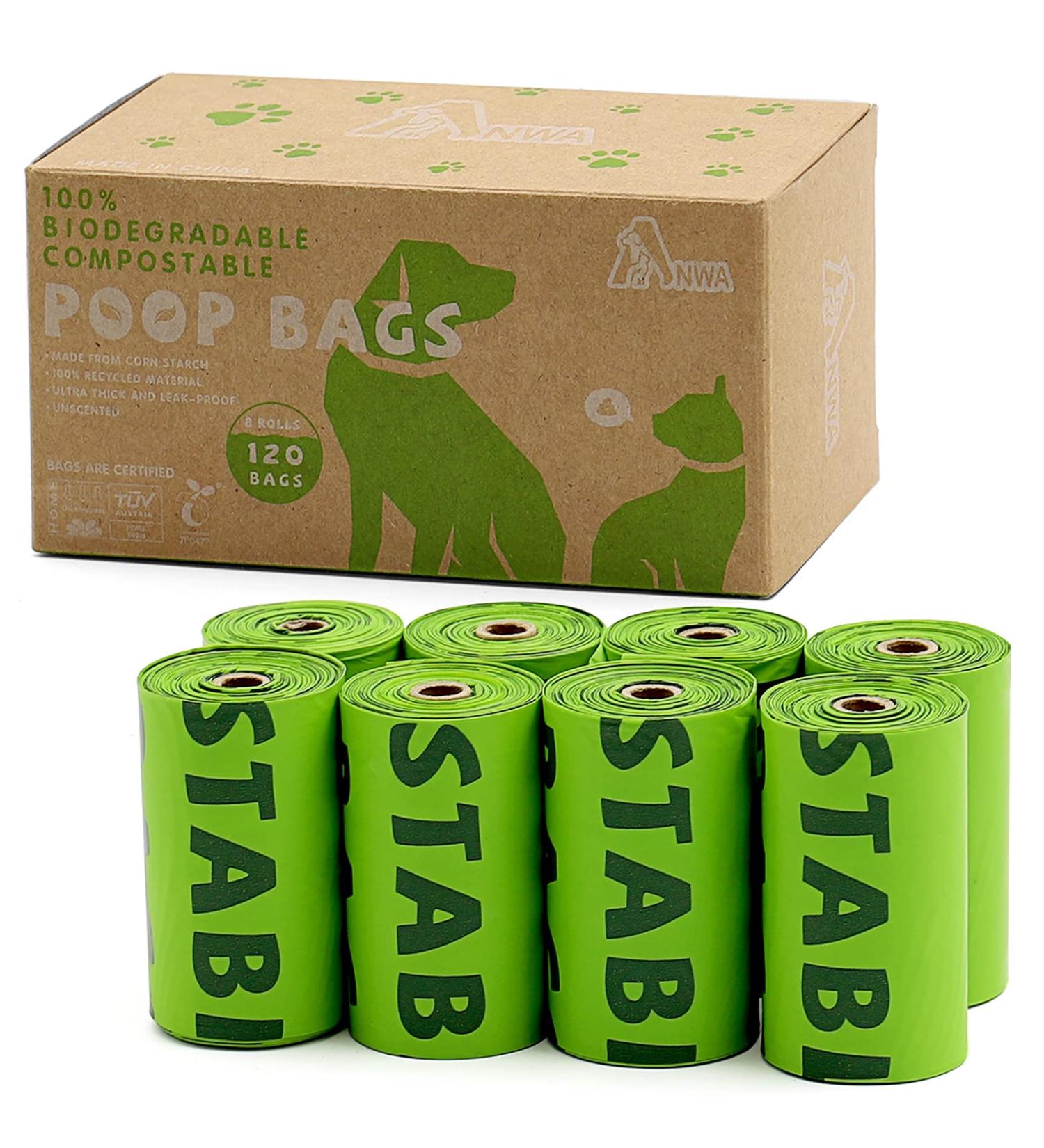 ANWA 100% Compostable Biodegradable Dog Poop Bags Extra Thick Leak Proof with EN13432 Certification and ASTM D6400 Standards Cornstarch Earth Friendly Unscented Doggy Poo Bags 8 Rolls/120 Pooh Bags 120 count (Pack of 1) - Buy Online on SooperMarket.com