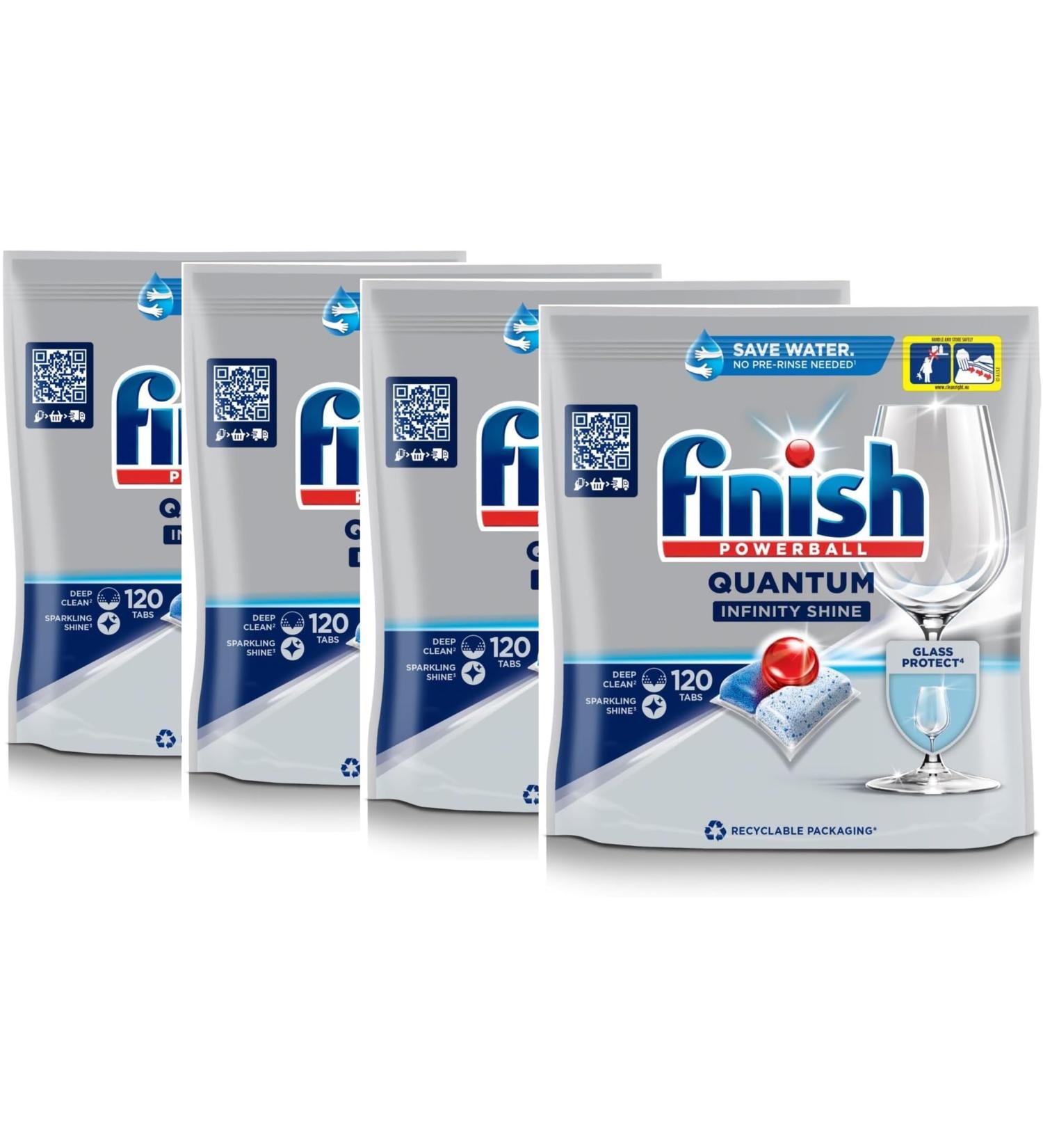 Finish Quantum Infinity Shine Dishwasher Tablets Bulk | Scent : REGULAR | Size : 480 Dishwasher Tabs | For Sparkling Clean (Pack of 4) - Buy Online on SooperMarket.com