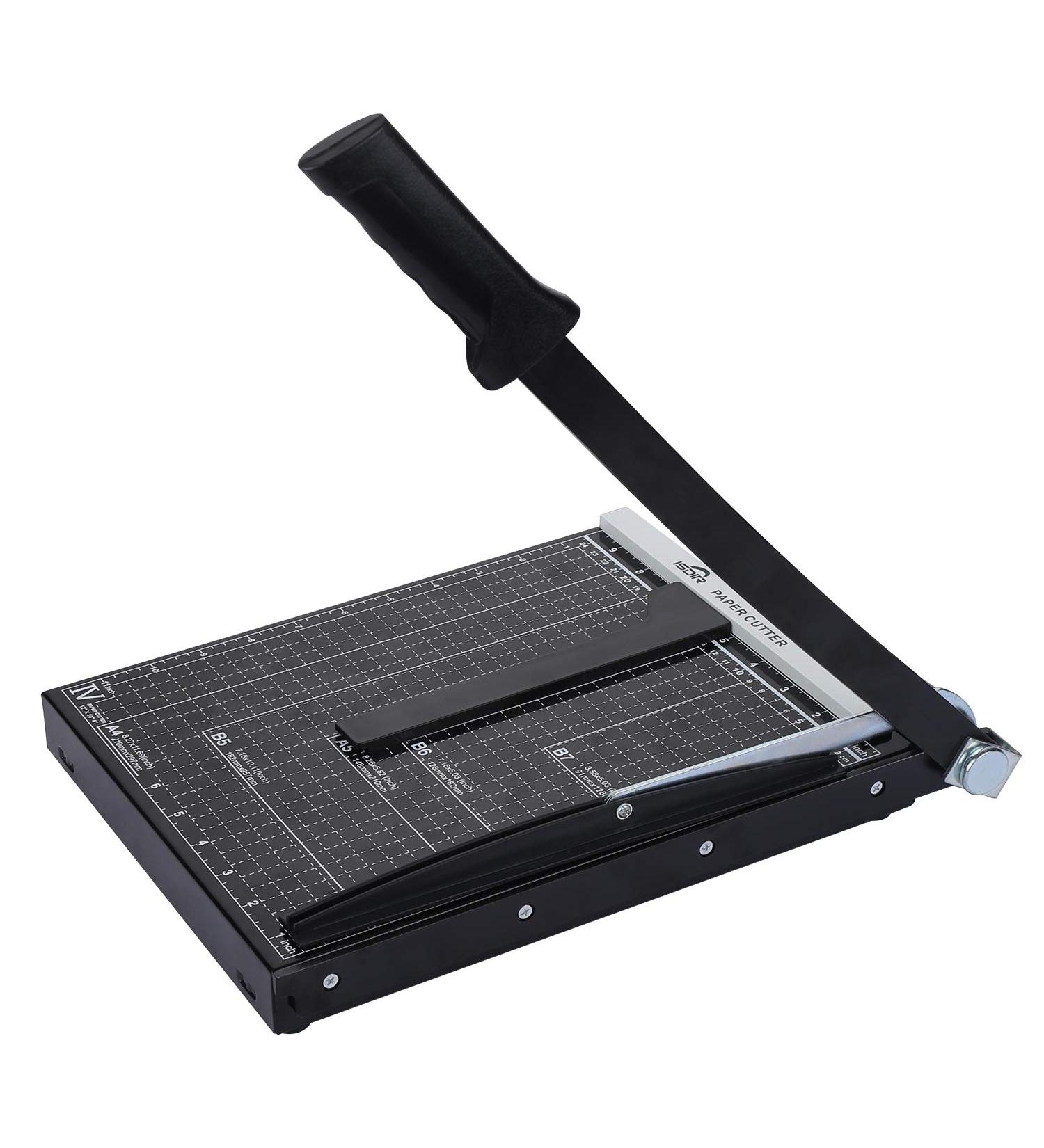 ISDIR Paper Cutter Guillotine  12 Inch Paper Cutting Board  12 Sheets Capacity  Heavy Duty Metal Base  Dual Paper Guide Bars  Professional Paper Cutter and Trimmer for Home  Office (12'' Black) - Buy Online on SooperMarket.com