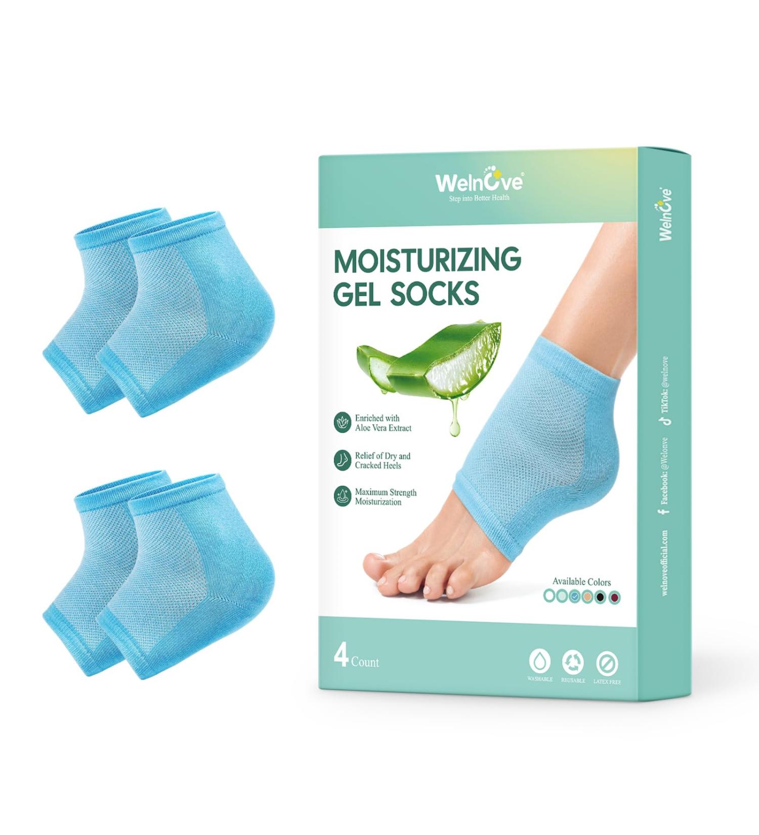 Welnove Moisturizing Heel Socks Aloe Vera Infused Gel for Dry Feet & Cracked Heels 2 Pairs Cotton Foot Care Socks for Men & Women Blue Regular Size - Buy Online on SooperMarket.com
