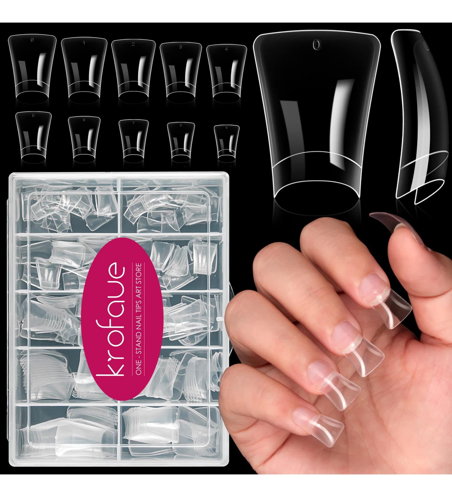 Krofaue Duck Nail Tips - 200pcs Acrylic Curved Nail Tips in Crystal Duck Feet Style | 10 Sizes Half Cover False Nails for Nail Salon - Buy Online on SooperMarket.com