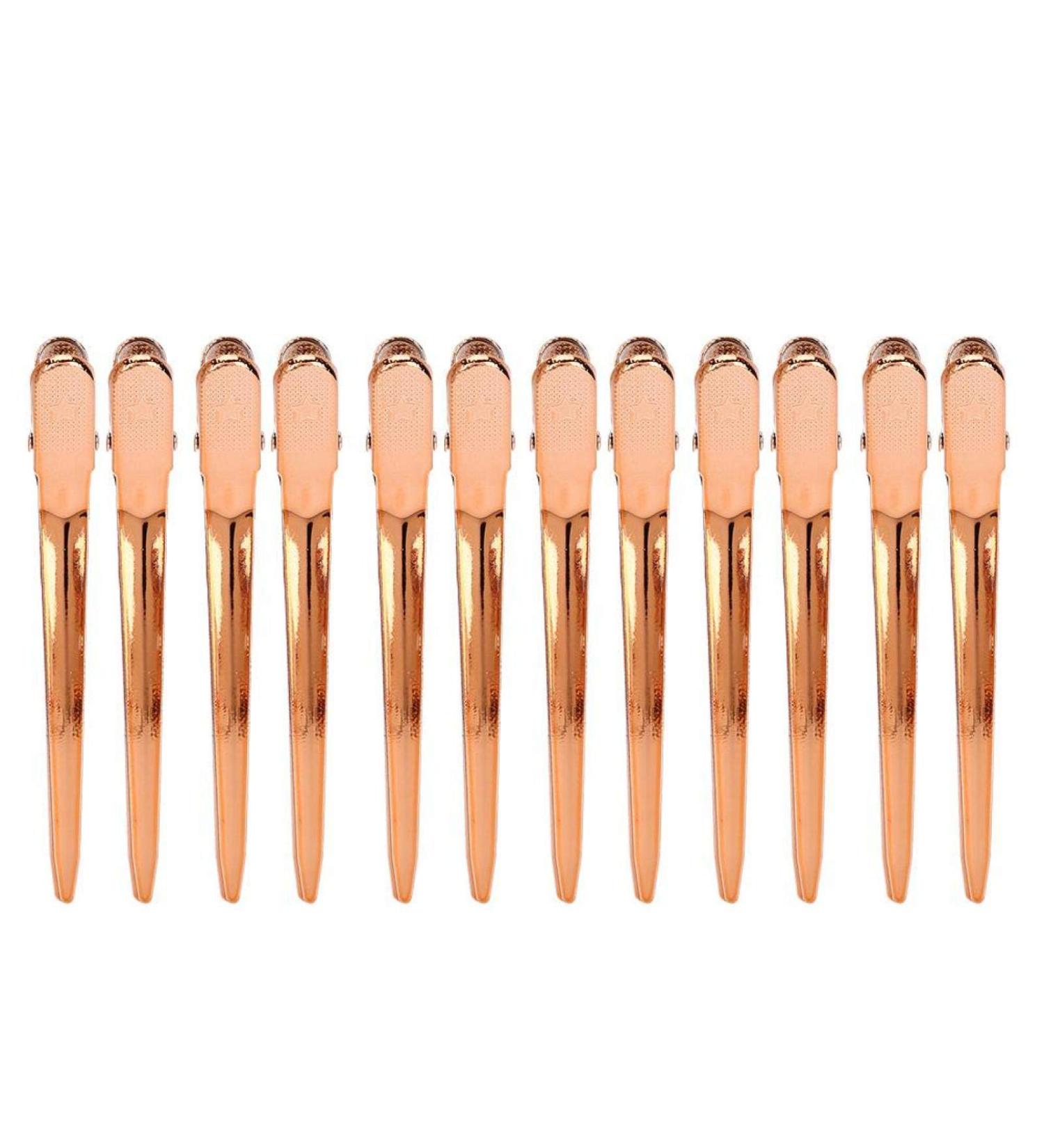 12pcs Rose Gold Hair Clips Hairpin Set - Salon Clamp Grips for Hairdressers | Durable Duckbill Hair Accessories - Buy Online on SooperMarket.com