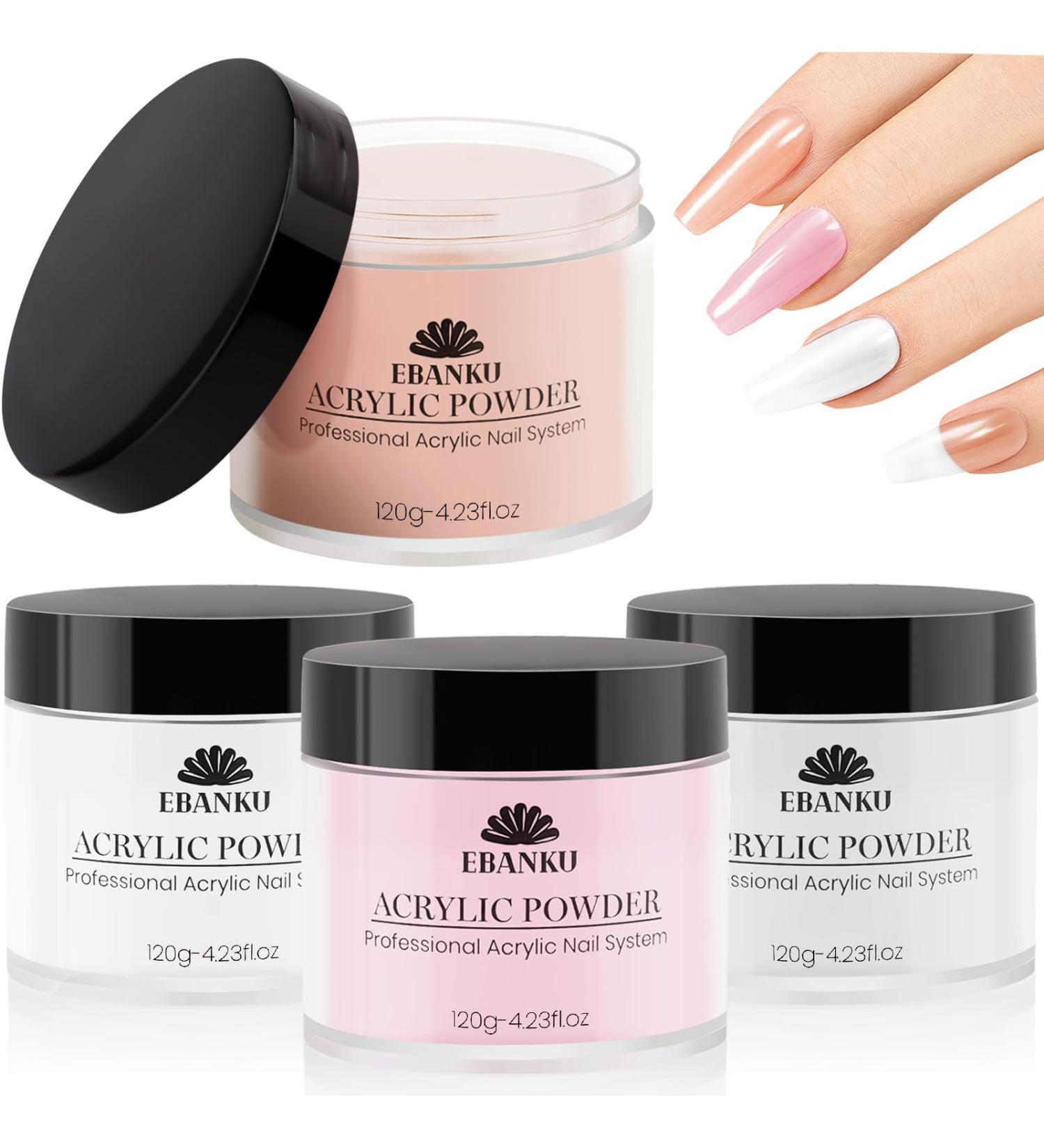480g Acrylic Powder Set of 4 EBANKU Acrylic Powder Large Capacity Professional Acrylic Nail Powder for Nail Acrylic Extension Nail Carving Long-Lasting No Nail Lamp Needed - Buy Online on SooperMarket.com