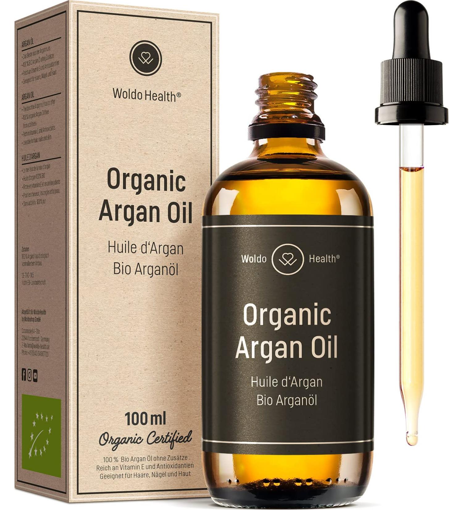WoldoHealth Organic Argan Oil 100ml - Cold Pressed Additive-Free for Face Skin & Hair with Pipette | Best eCommerce Buy - Buy Online on SooperMarket.com