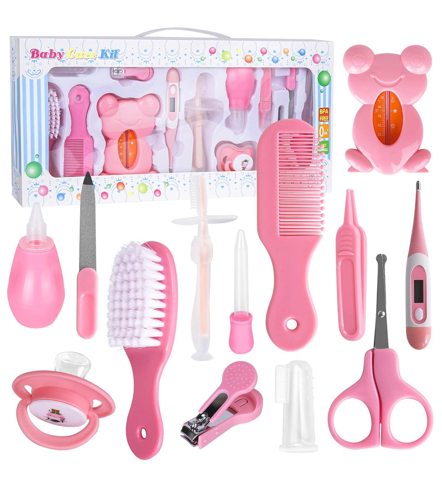 FantasyDay 13pcs Nursery Healthcare & Grooming Kit - Baby Brush, Comb, Scissors, Nail Clippers, File, Tweezer - Pink Baby Gift Set for New Mom - Buy Online on SooperMarket.com