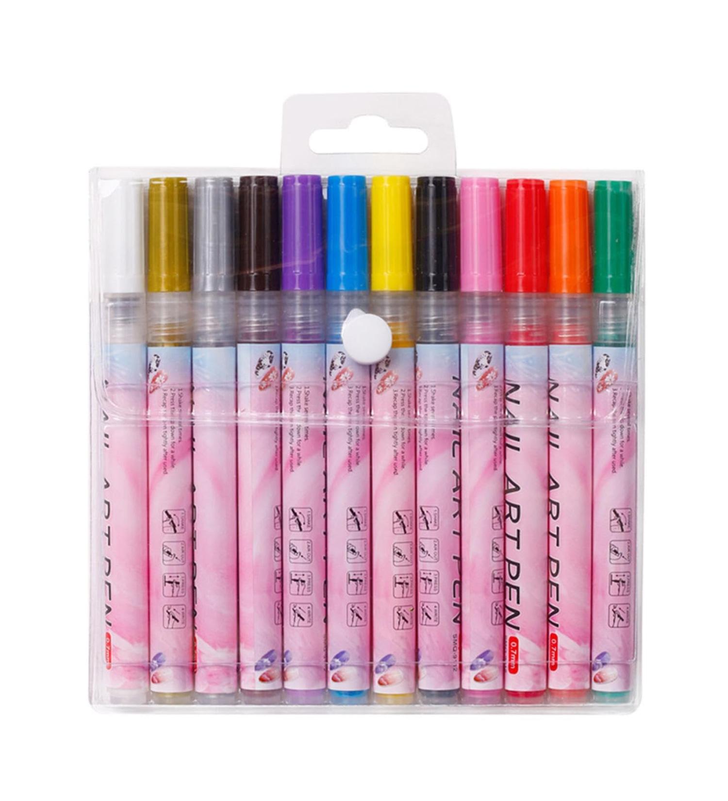 Nails Kit 12 Acrylic Nail Polish Pens with 12 Stylish Hues Waterproof and Quick Drying Professional Brushes Creative Nail Drawing Brush Perfects for Women Home Salon - Buy Online on SooperMarket.com