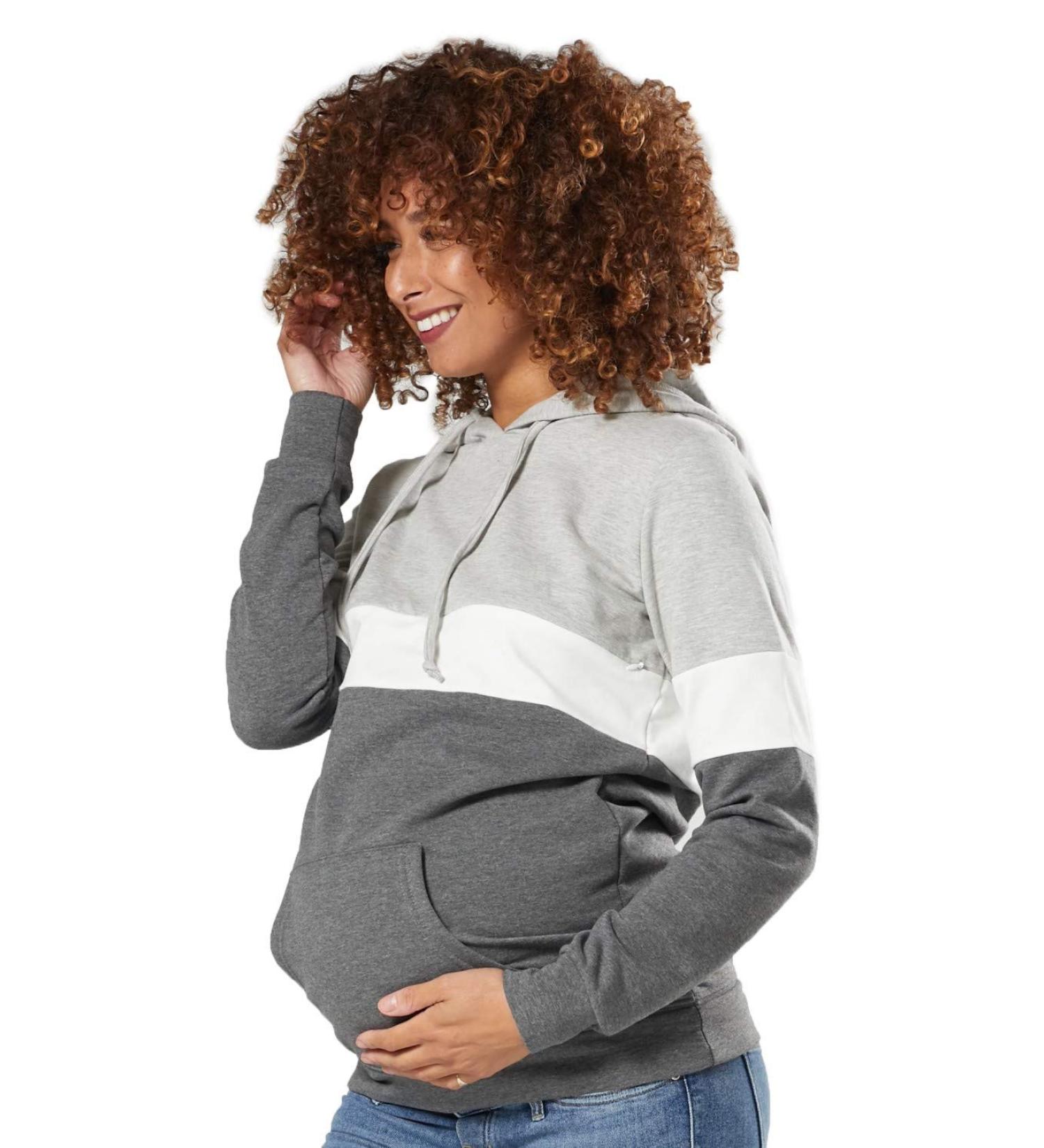 Happy Mama Nursing Hoodie - Women's Breastfeeding Maternity Top - 503p 16 Light Grey Melange/White/Graphite - Buy Online on SooperMarket.com