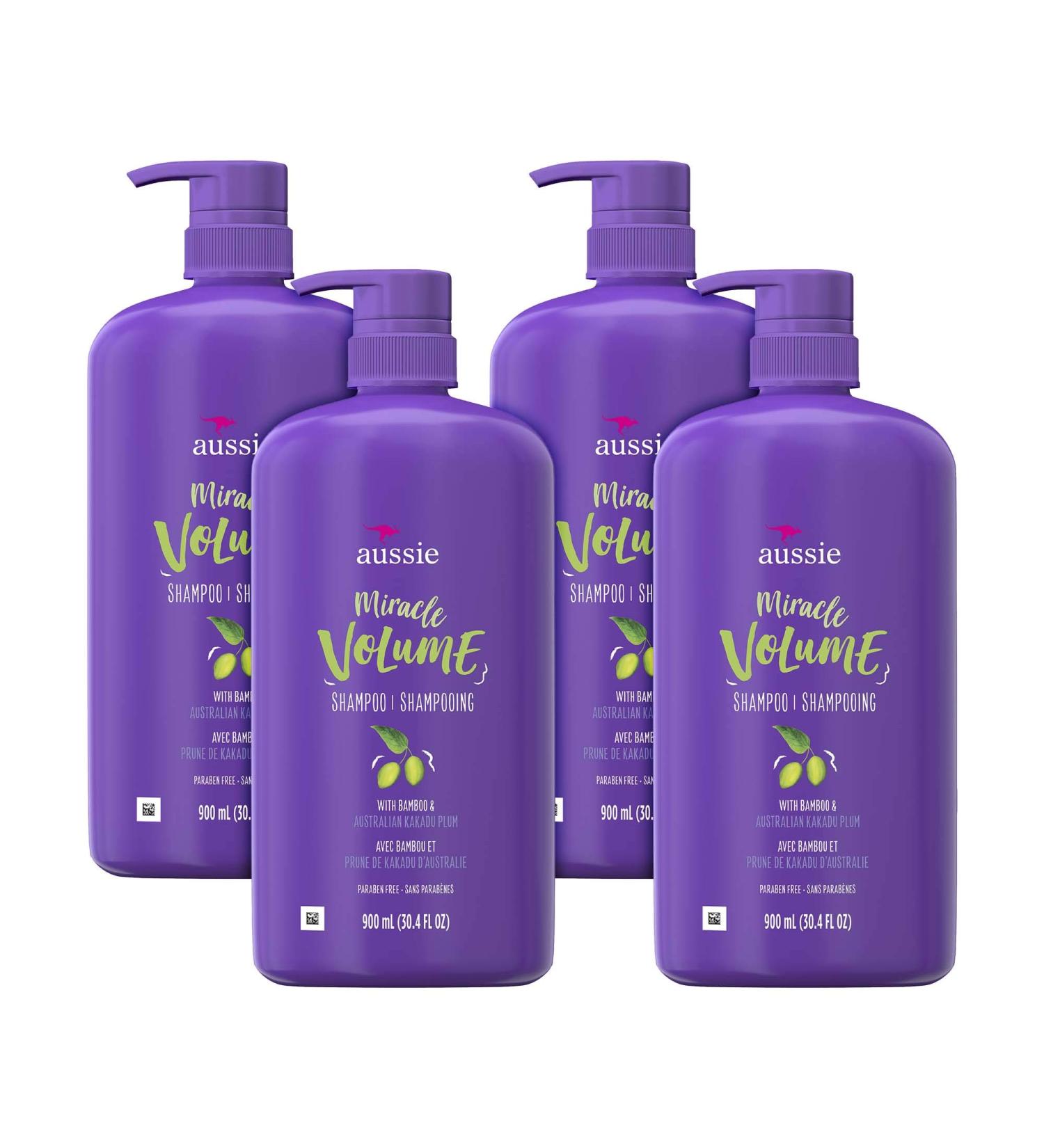 Aussie Miracle Volume Shampoo for Fine Hair - Paraben-Free Pack of 4 | Plum & Bamboo Extracts | International Shipping - Buy Online on SooperMarket.com