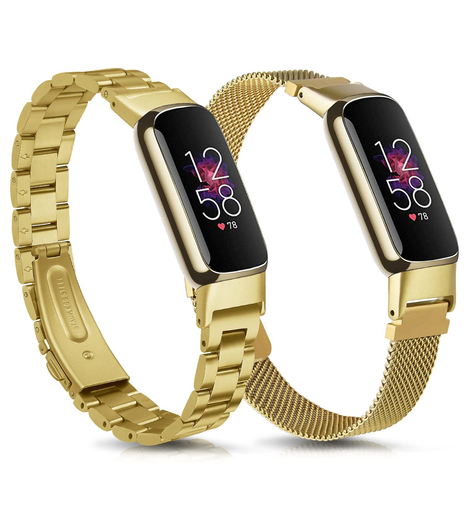KOREDA Fitbit Luxe Bands Set - 2 Pack Stainless Steel Metal + Mesh Woven Strap Replacement for Fitbit Luxe Fitness Tracker (Champagne Gold) - Buy Online on SooperMarket.com