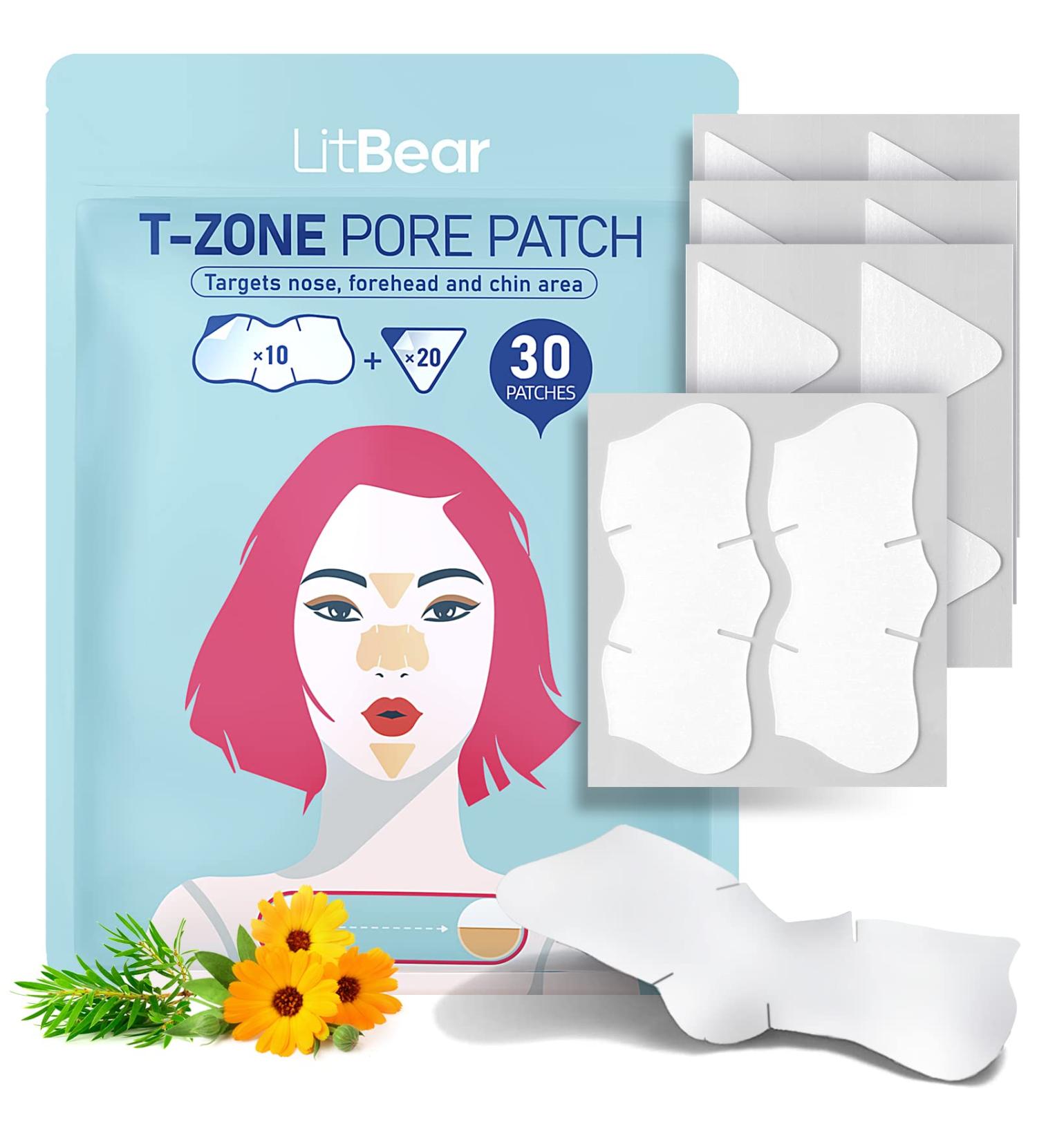 LitBear XL T-Zone Patch - 30 Patches, Hydrocolloid for Nose, Forehead, Chin, Pimple, with Tea Tree & Calendula Oil - Buy Online on SooperMarket.com
