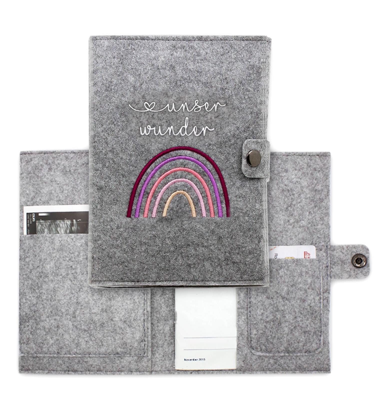 Cozy Raccoon Mutterpass Cover - Pink Felt Rainbow Design | Made in Germany | Perfect Gift for Expecting Mothers with Pockets for Insurance Card & Ultrasound Images - Buy Online on SooperMarket.com