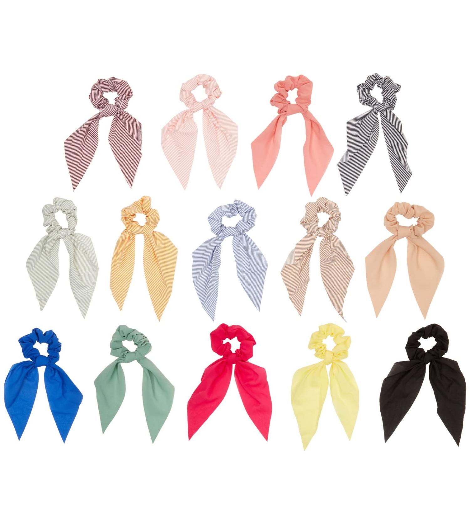 Chiffon Scarf Hair Scrunchies 14 Pack - 7 Striped 7 Solid - Women's Stylist Accessories - Buy Online on SooperMarket.com